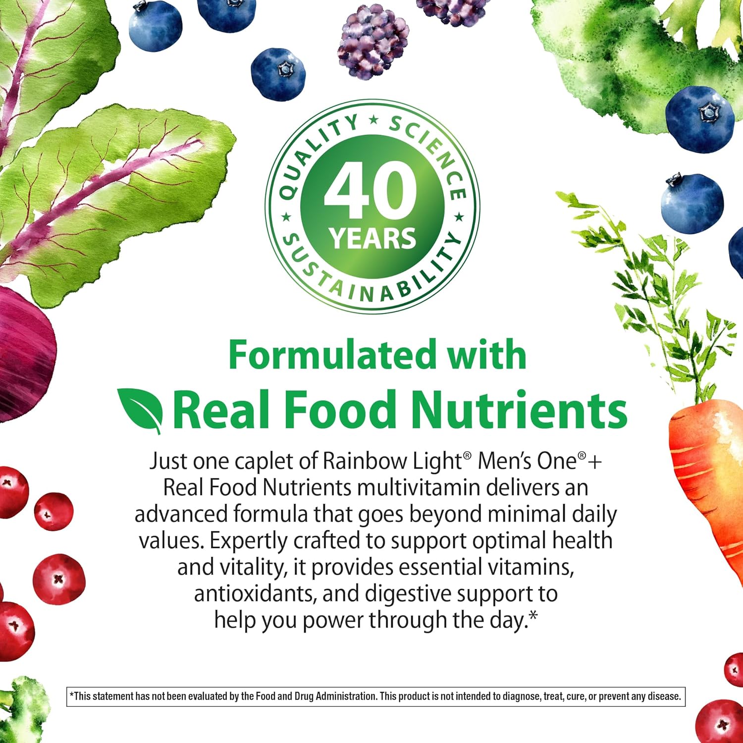 Rainbow Light Mens Multivitamin One + | 150 Caplets | Supports Cellular Energy & Immune Health | with Vitamins C, D, and Zinc | Real Food Nutrients, Digestive Enzymes & Probiotics - Image 6