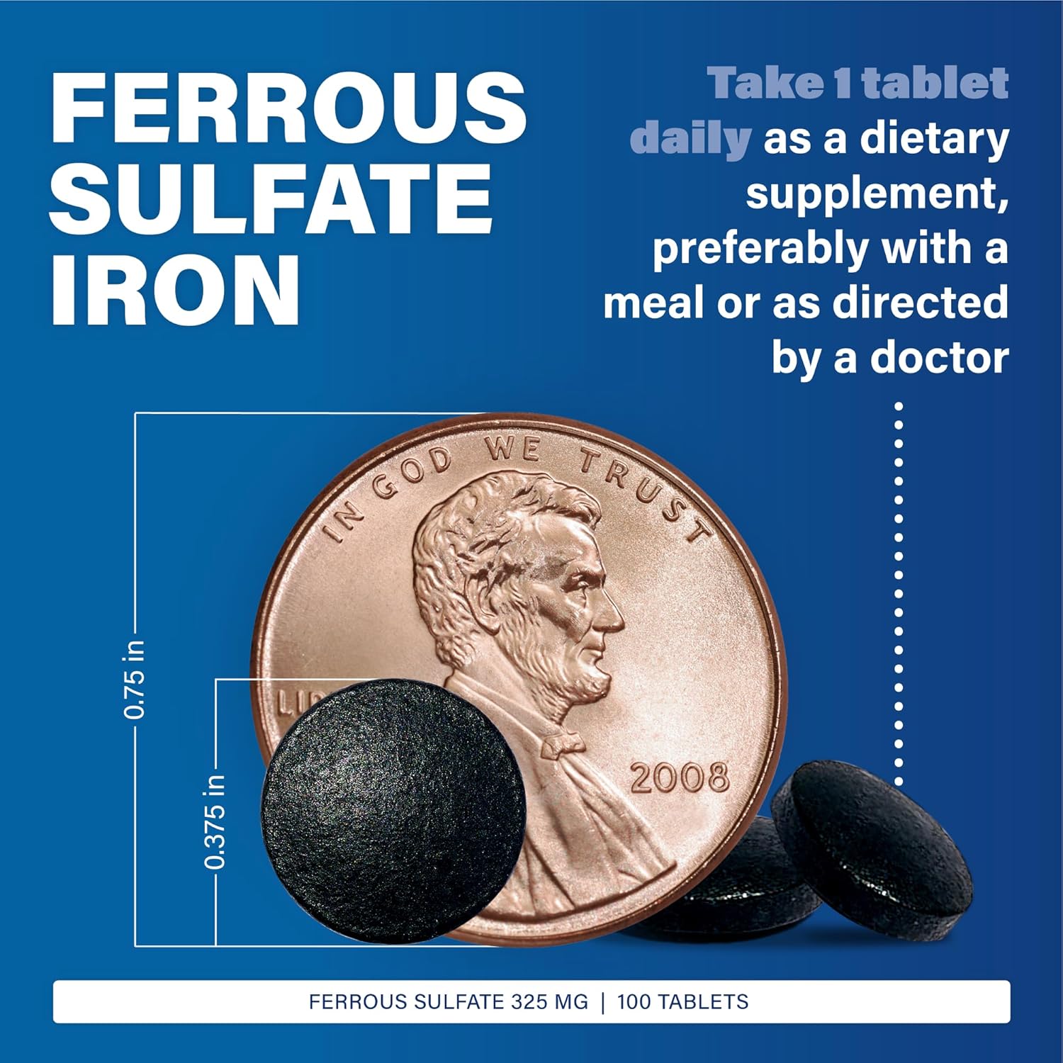 Major Ferosul - Ferrous Sulfate 325mg Tablets with 65mg of Elemental Iron - Iron Supplement for Women, Men - Green - 100 Count (2 Pack) - Image 3