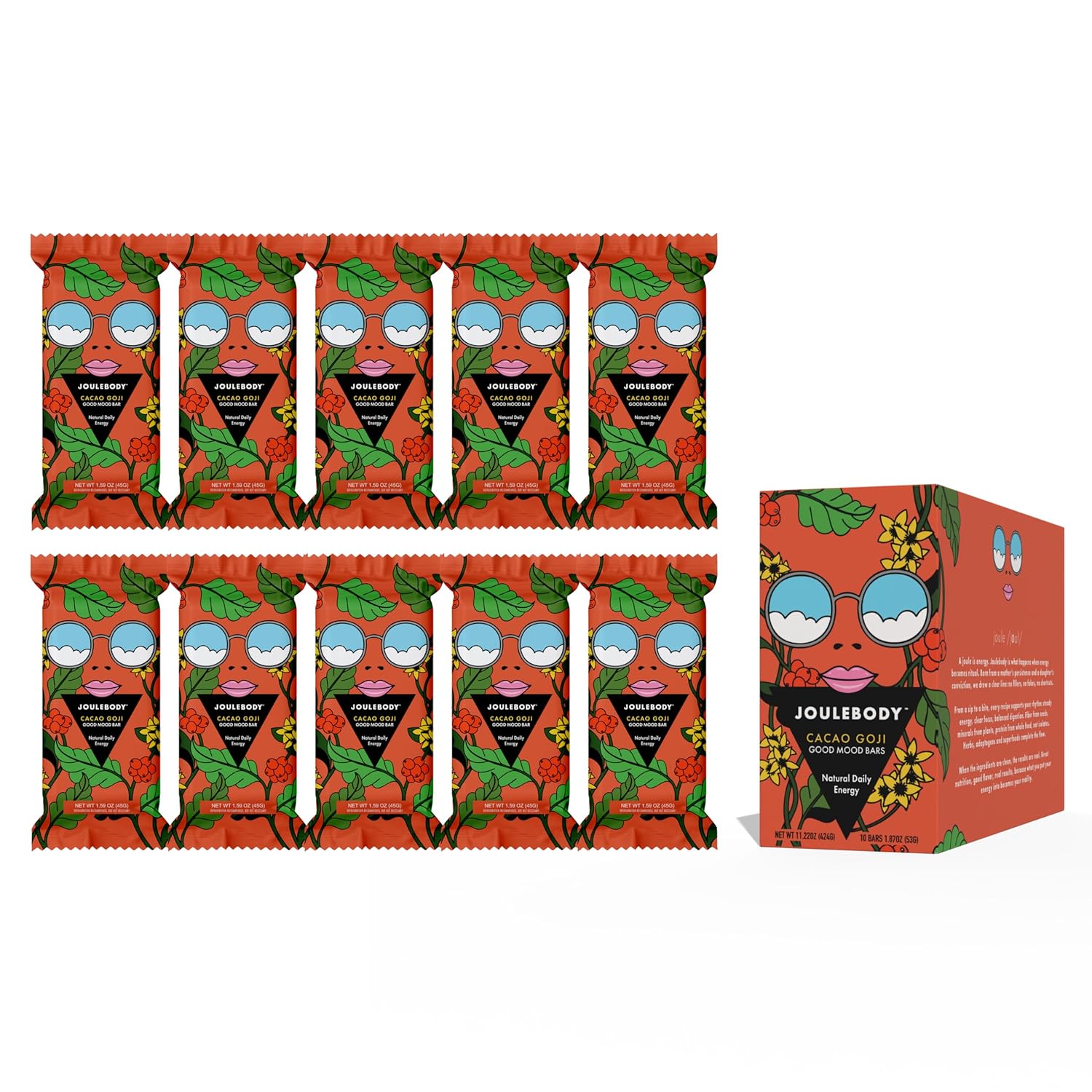 JOULEBODY Cacao Goji Superfood Bars - Best Meal Replacement Bars Protein, Plant Based, Gluten Free, Organic Good Mood Bars, No Refined Sugar, Perfect for Sports Nutrition - 10 Count - Image 2