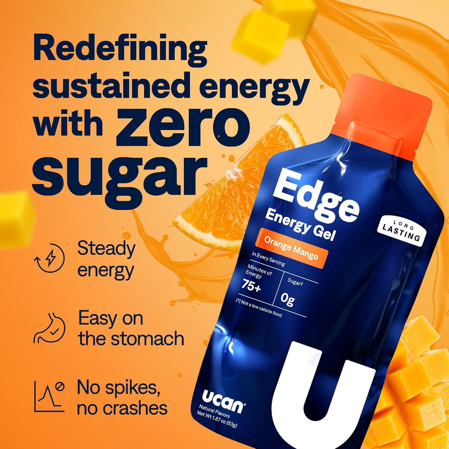 UCAN Edge Energy Gel Shots, Orange Mango (12, 2 Ounce Packets) for Running, Training, Workouts, Fitness, Cycling, Crossfit | Sugar-Free, Vegan, & Keto Friendly Energy - Image 2