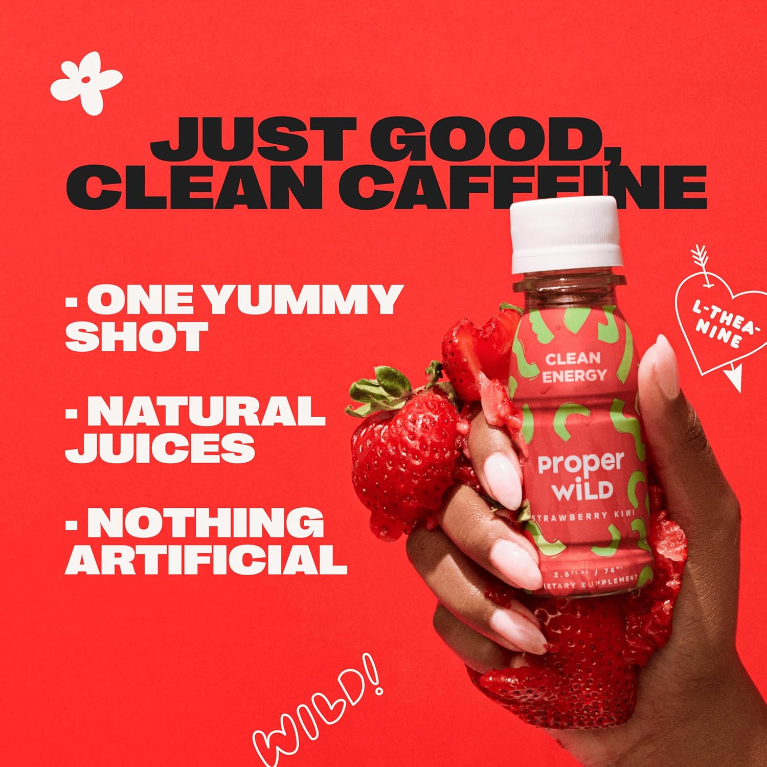 Proper Wild Vegan Energy Shots, with L-Theanine, and Organic Caffeine, Clean Plant Based Energy Drink, Gluten Free, GMO Free, Dairy Free, Stevia Free, Soy Free, Strawberry Kiwi, 2.5 Fl Oz, 6 Pack - Image 3