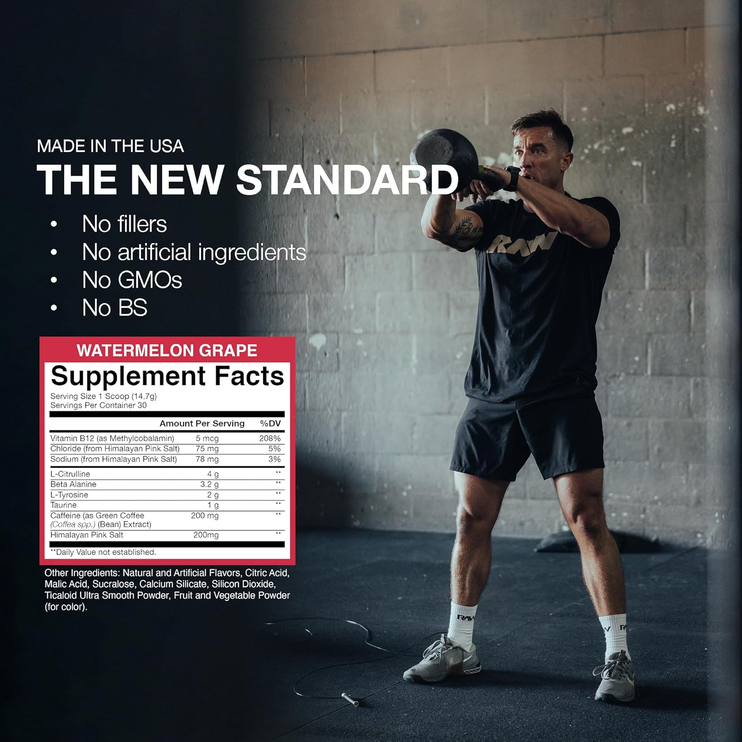 RAW Essential Pre-Workout Powder (Watermelon Grape) - Chris Bumstead Sports Nutrition Supplement for Men & Women - Preworkout Energy Powder with Caffeine, L-Citrulline, L-Tyrosine & Beta Alanine Blend - Image 5