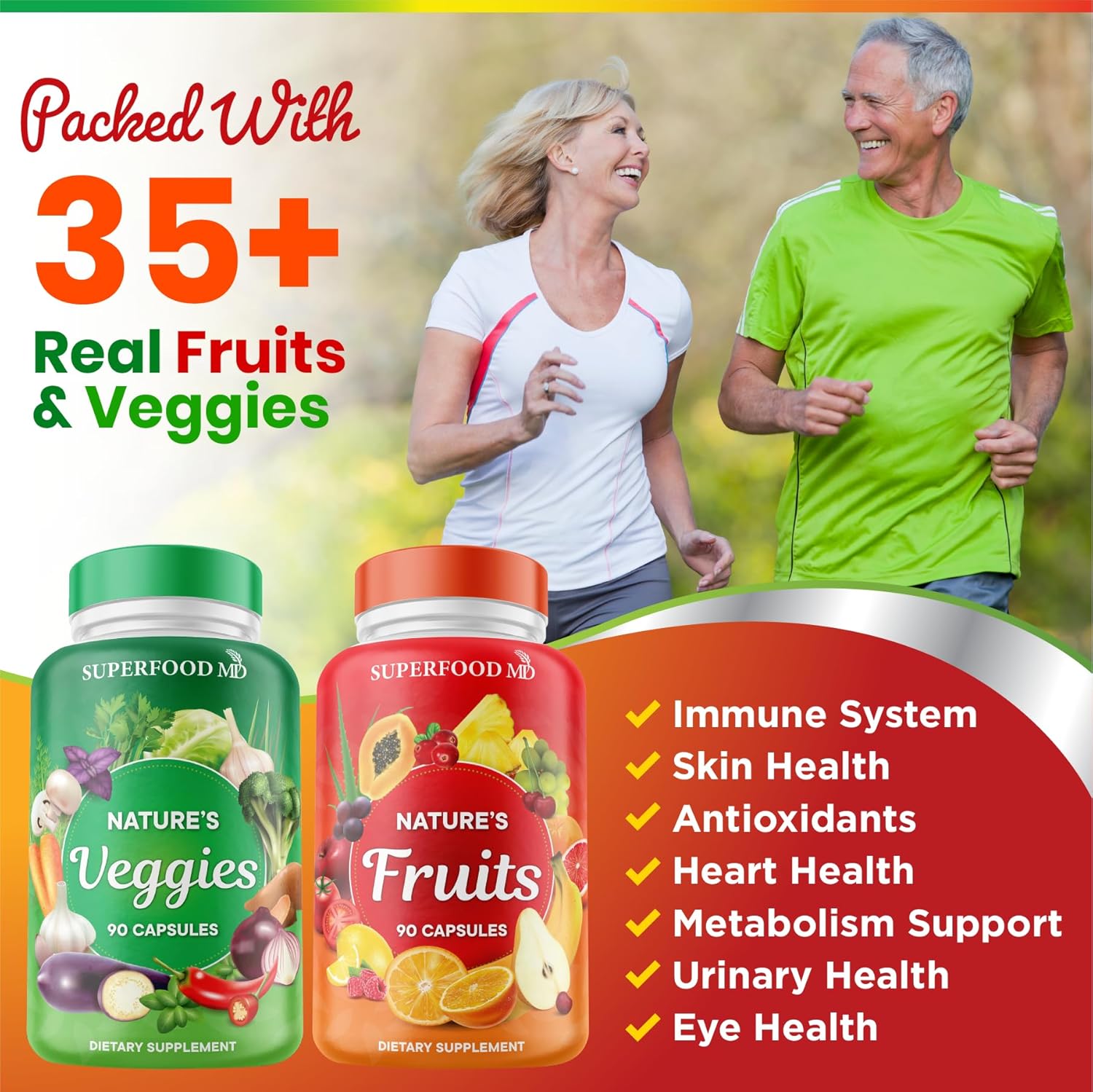 Superfood MD Fruits & Veggies Supplement - Whole Food Natural Superfoods - with Beta Carotene - Soy Free- 90 Count (Pack of 2) - Image 3