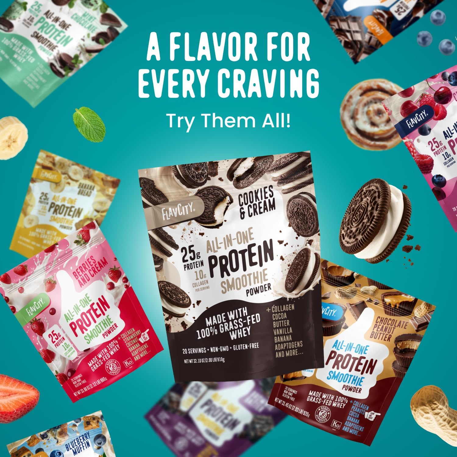 FlavCity All in One Protein Shake Powder, Salted Caramel - On the Go Meal Alternative + Collagen Peptides, Reishi & Cordyceps - Focus, Skin, Hair & Joint Support - 100% Grass Fed Whey, 20 Servings - Image 6