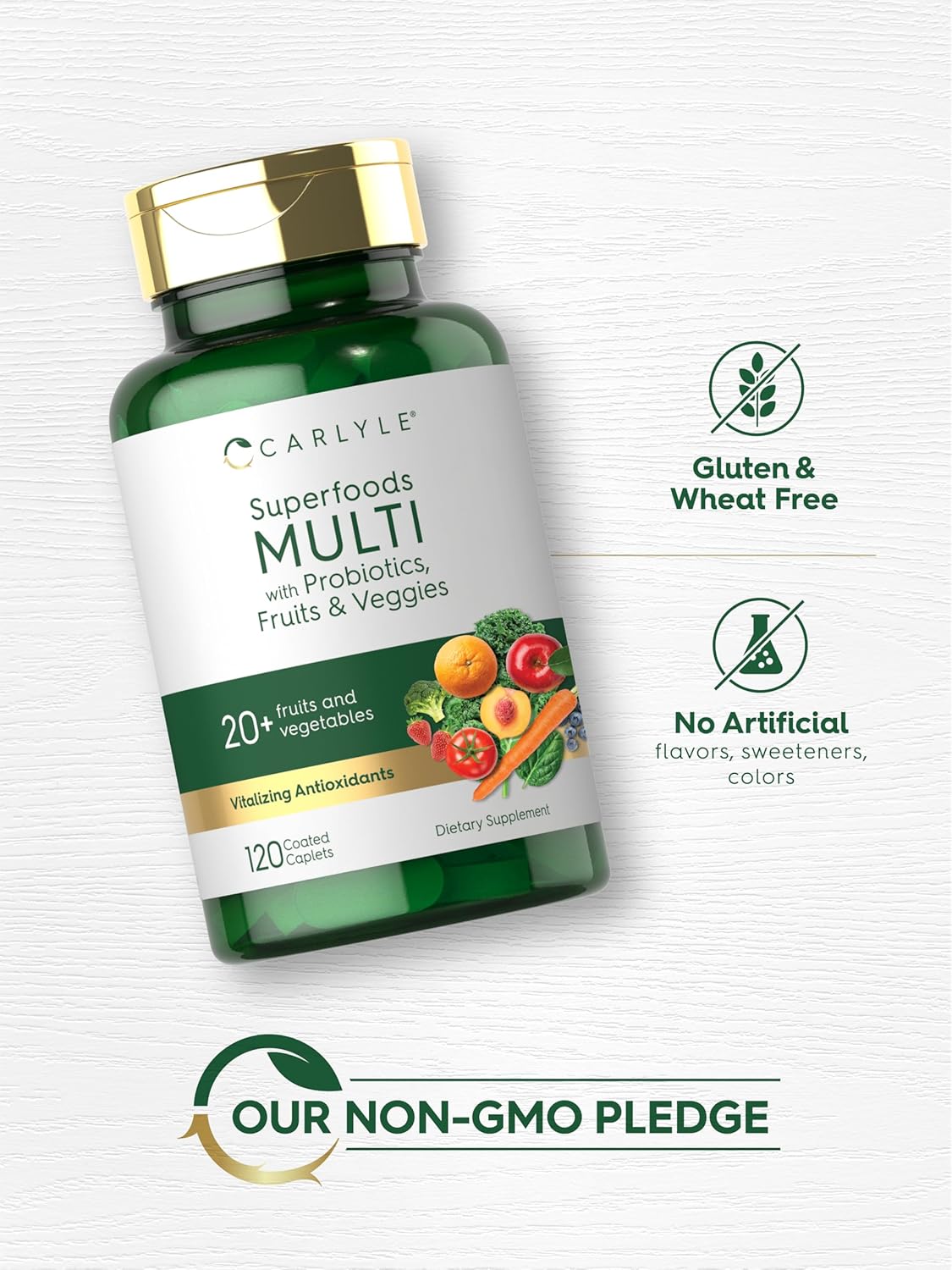 Carlyle Fruits and Veggies Supplement | 120 Count | Superfood Multivitamin with Probiotics | Made with 20 Fruits and Vegetables | Non-GMO & Gluten Free - Image 6