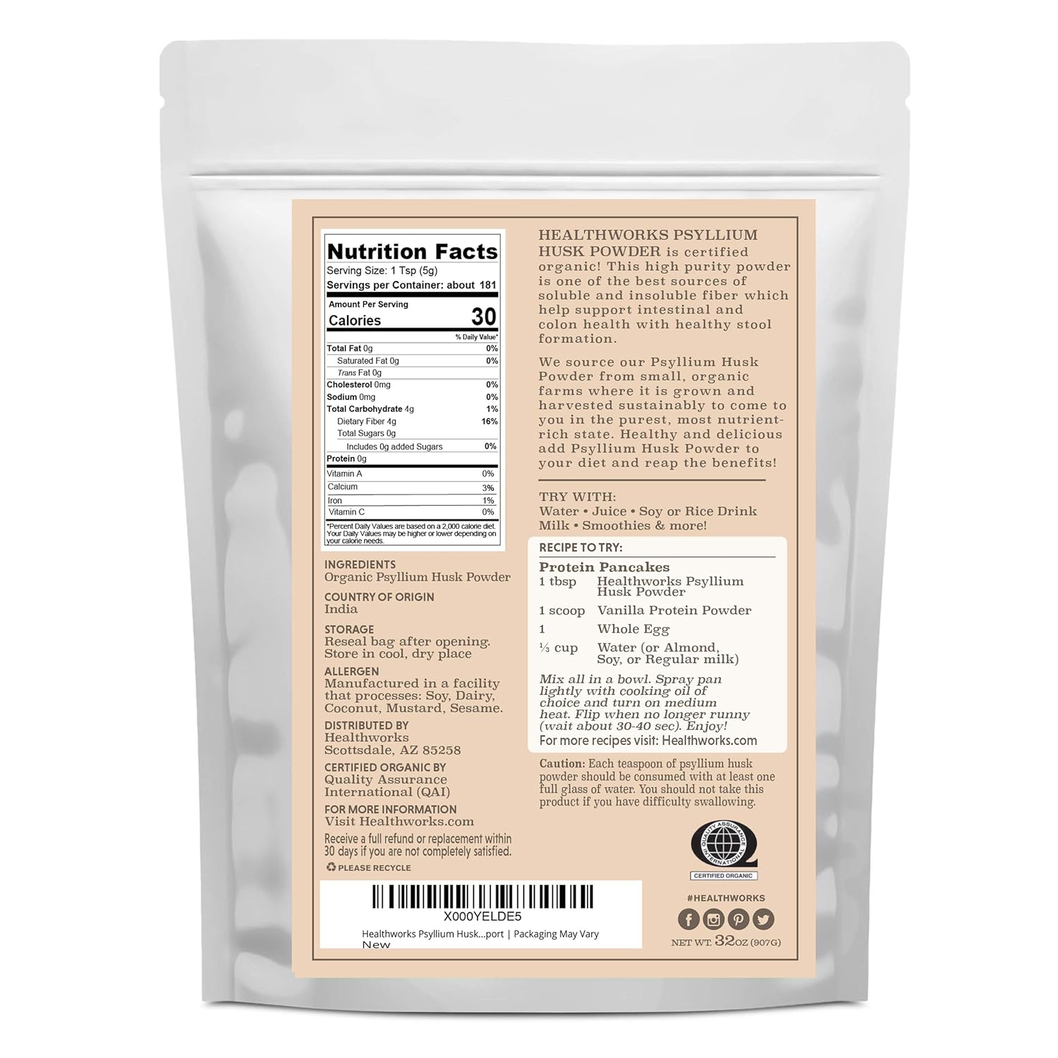 Healthworks Superfoods Organic Psyllium Husk Powder - 32 Oz / 2 Lbs - Raw - Certified Organic - Finely Ground Powder from India - Keto, Vegan & Non-GMO - Fiber Support - Image 2