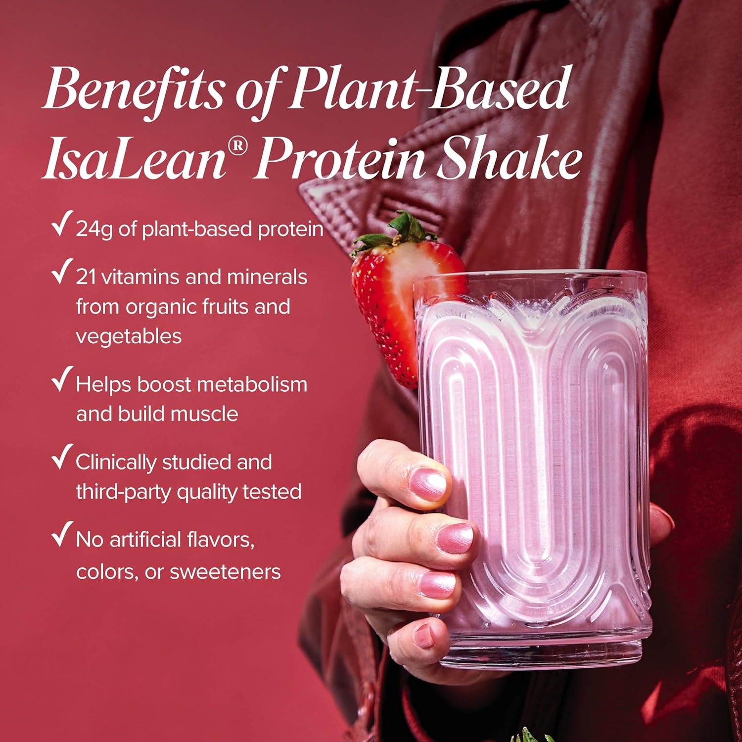 Isagenix Plant-Based IsaLean Protein Shake - Meal Replacement Drink with 24 g of Plant-Based Protein - Supports Lean Muscle Growth & Healthy Metabolism - Gluten-Free & Soy-Free - Strawberry - Image 4