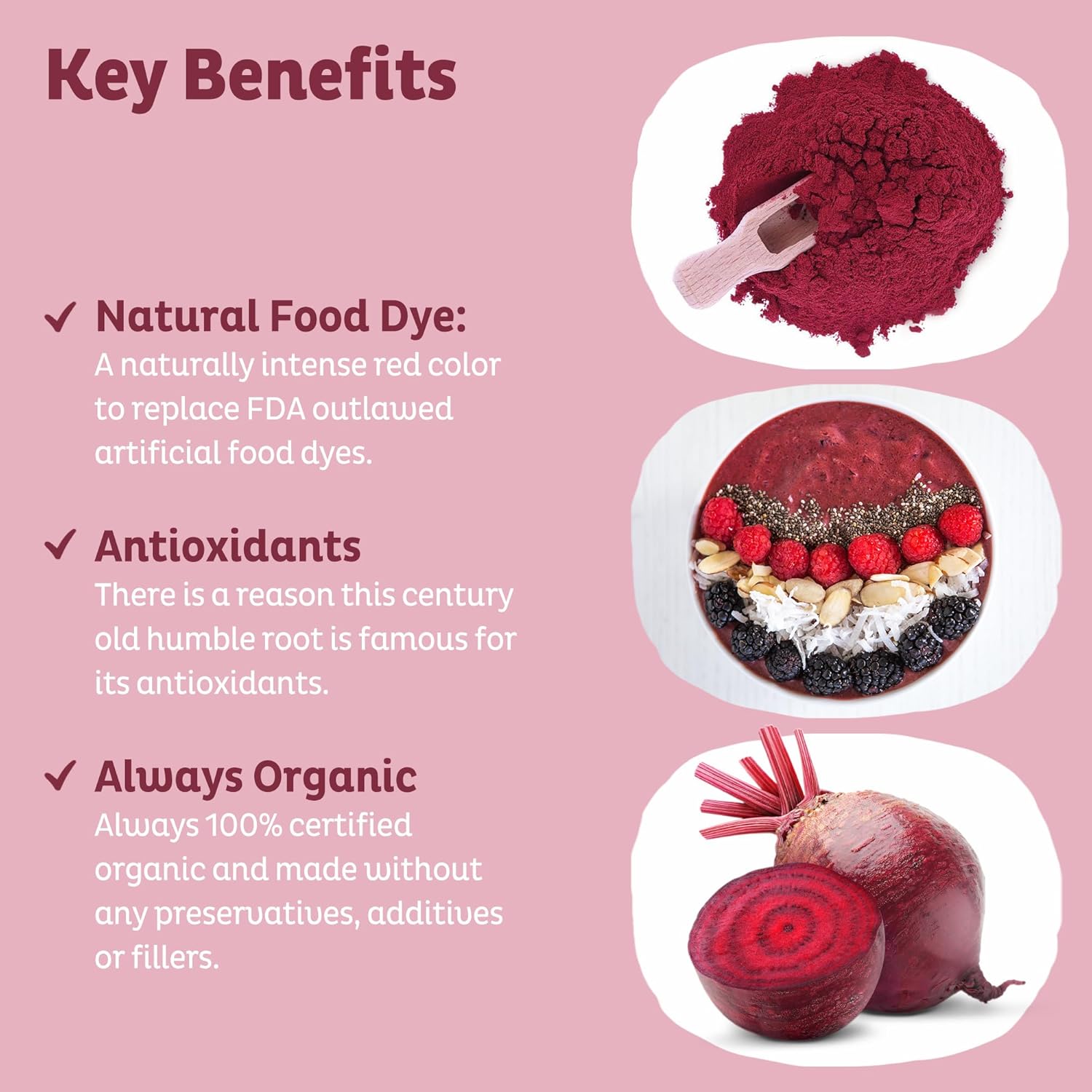 KOS Organic Beet Root Powder, USDA Organic - Natural Nitric Oxide Booster, Superfood Plant Based Beetroot Antioxidant, Supports Active Lifestyle & Healthy Circulation, Soy & Gluten-Free - 90 Servings - Image 3