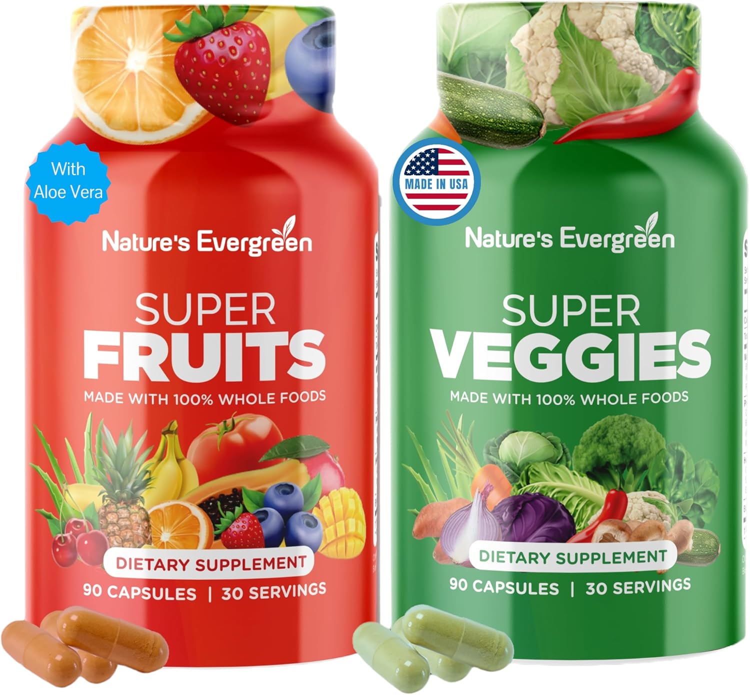 Fruits and Veggies Supplement - Nature Fruits and Vegetables Supplements - Vegan, Non GMO, Soy Free, Superfood Vitamins & Minerals Nutritional Balance - (Total 180 Capsules - Pack of 2) Made in USA
