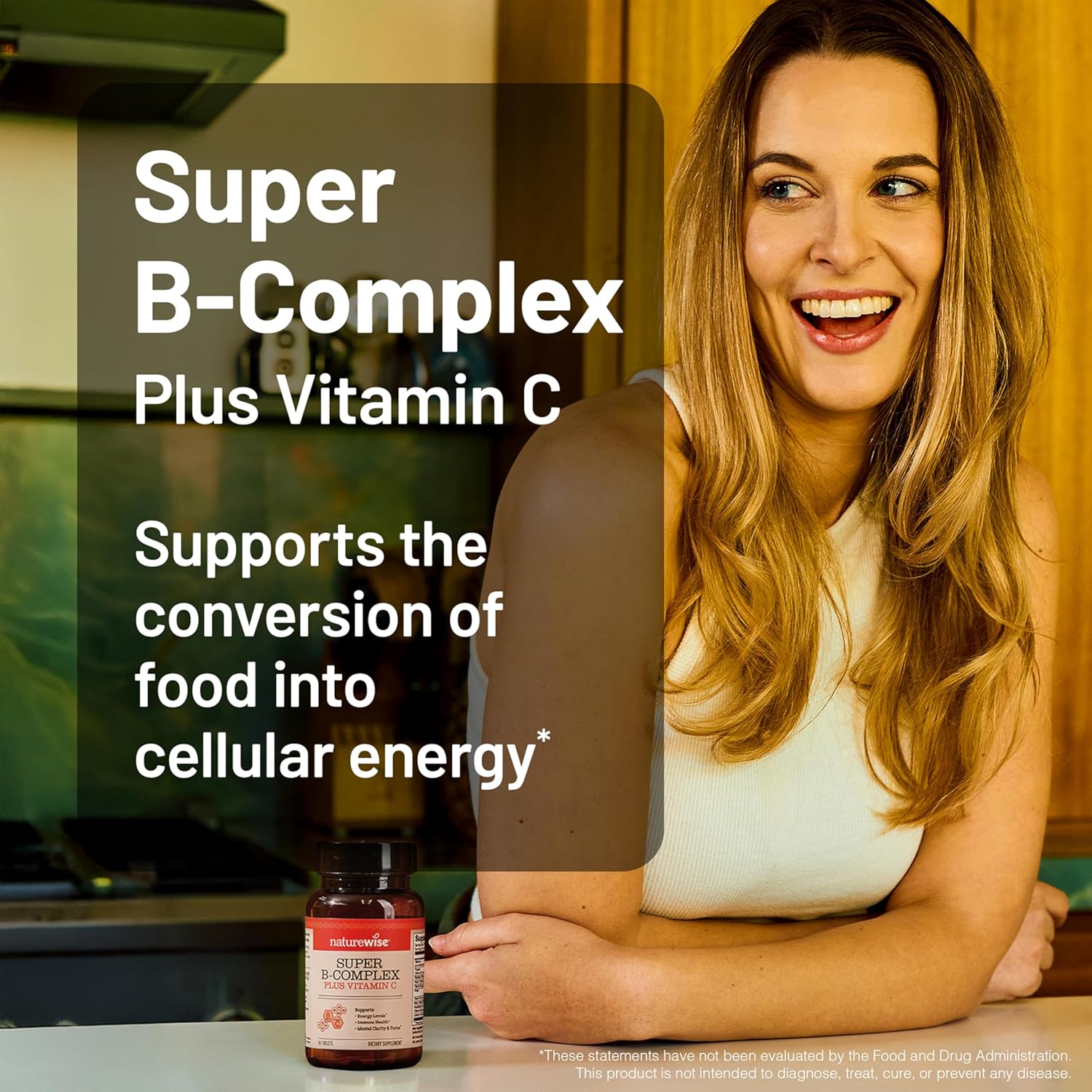 NatureWise Super Vitamin B Complex for Women and Men - with Vitamin C, Folic Acid Biotin B1 B2 B3 B6 B12 - Support Cellular Energy & Mental Clarity - Vegan, Gluten & Dairy Free, Non-GMO - 60 Tablets - Image 7
