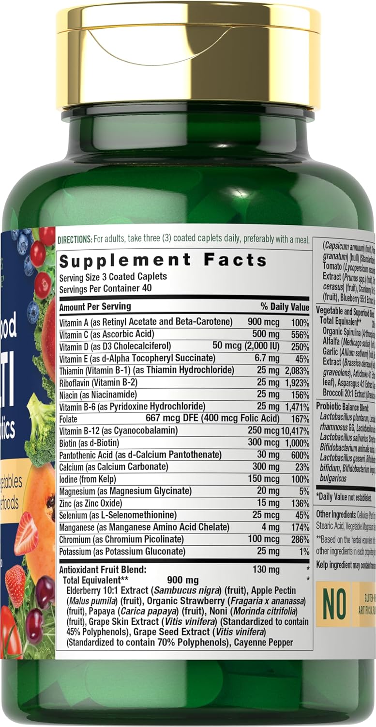 Nature's Fortune Whole Food Multivitamin with Probiotics | 120 Coated Caplets | Made with 20 Fruits and Vegetables | Non-GMO & Gluten Free Supplement - Image 2