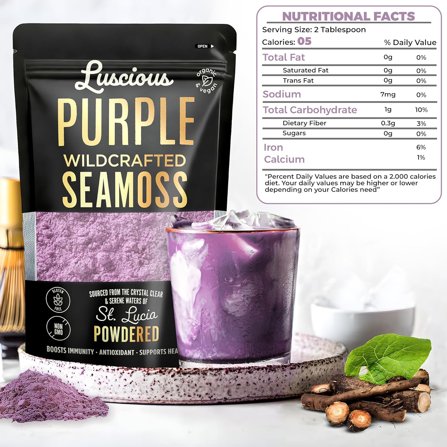 Luscious Purple Wildcrafted Sea Moss Powder 3 Oz | St Lucia 100% Organic Sea Moss Superfood Powder | Supports Immune,Gut & Digestive Health | Vegan, Gluten-Free, Makes 120+ Fl Oz Gel - Image 6