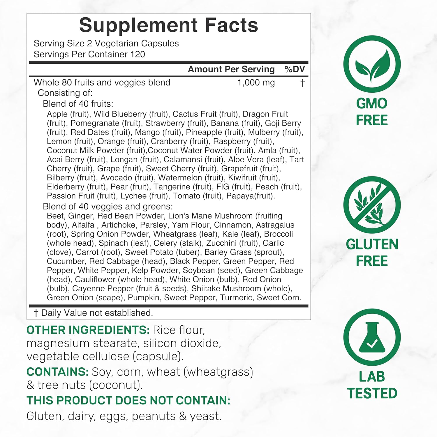 Nature’s Fruits & Veggies Supplement, 240 Veggie Capsules – 80 Whole Food Superfoods for Daily Balance – 40 Fruits with 40 Vegetables and Greens – Non-GMO, Gluten Free - Image 2