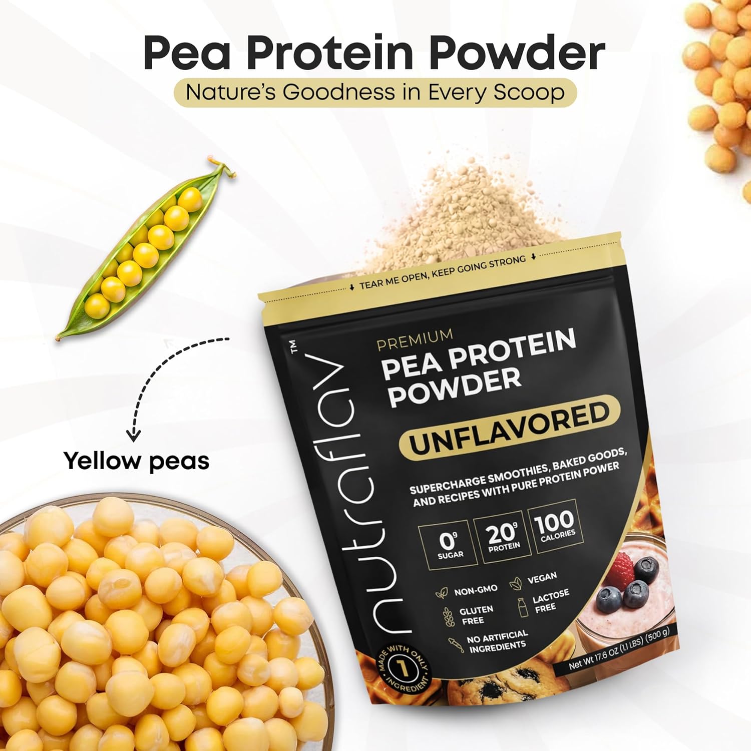 Unflavored Vegan Protein Powder - Plant Based Pea Protein Powder - 20g Protein Per Serving with 1 Ingredient - Iron-Rich, Easy to Digest - No Added Sugar - Great for Shakes & Smoothies - 20 Servings - Image 5