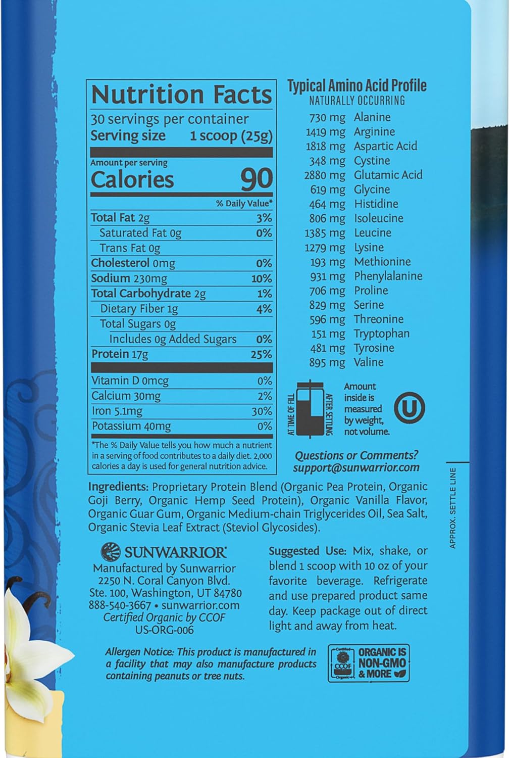 Sunwarrior Vegan Protein Powder Organic Plant-Based Protein | BCAA Amino Acids Hemp Seed Plant Protein | Soy Free Dairy Free Gluten Free Synthetic Free Non-GMO | Vanilla 30 Servings | Warrior Blend - Image 2