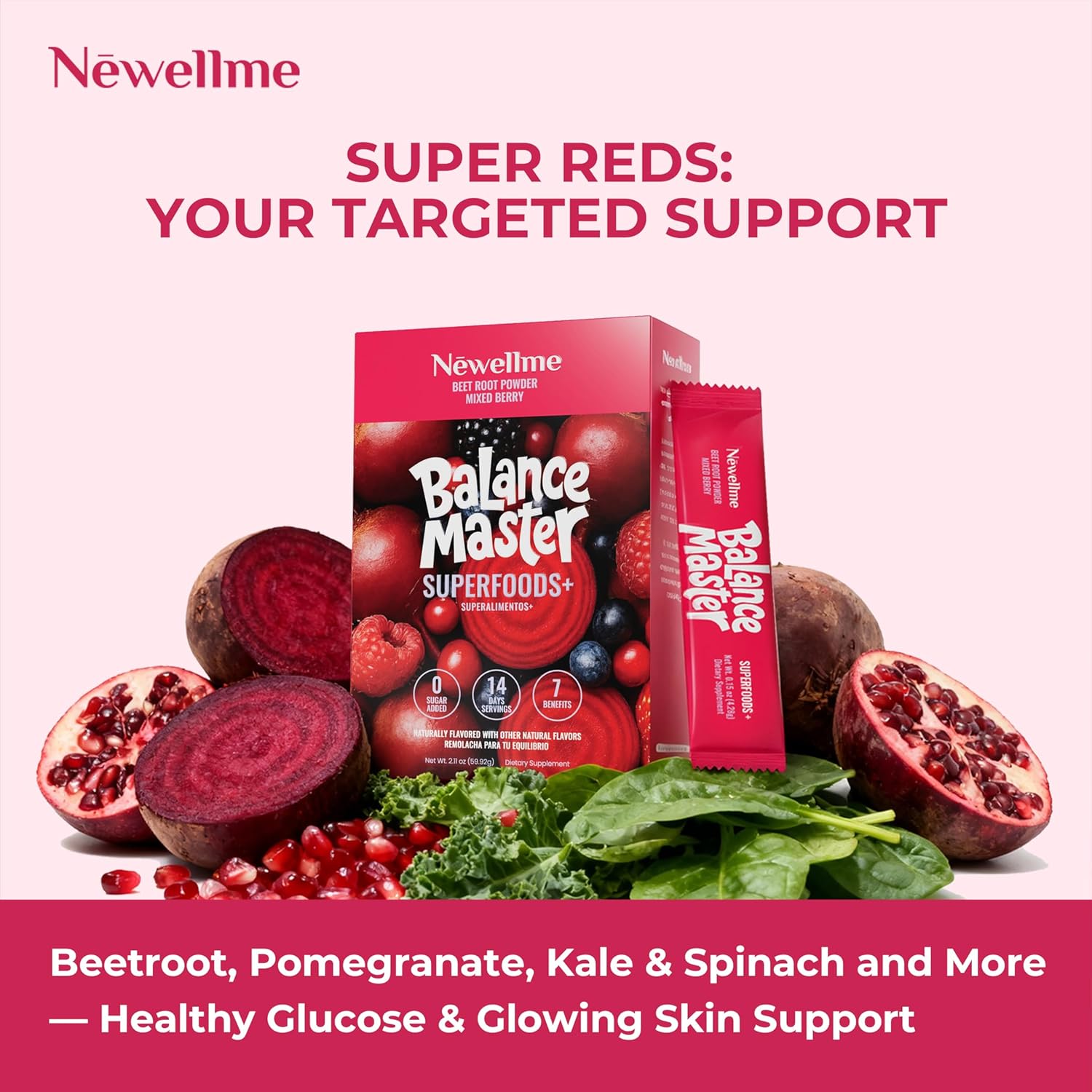 NEWELLME Balance Master Organic Raw Beet Root Powder - Super Reds Superfood for Heart & Energy, Smoothies, Baking & Juice, Natural Red Food Coloring, Mixed Berry, Sugar Free, Non-GMO, 14 Stick Packs - Image 6