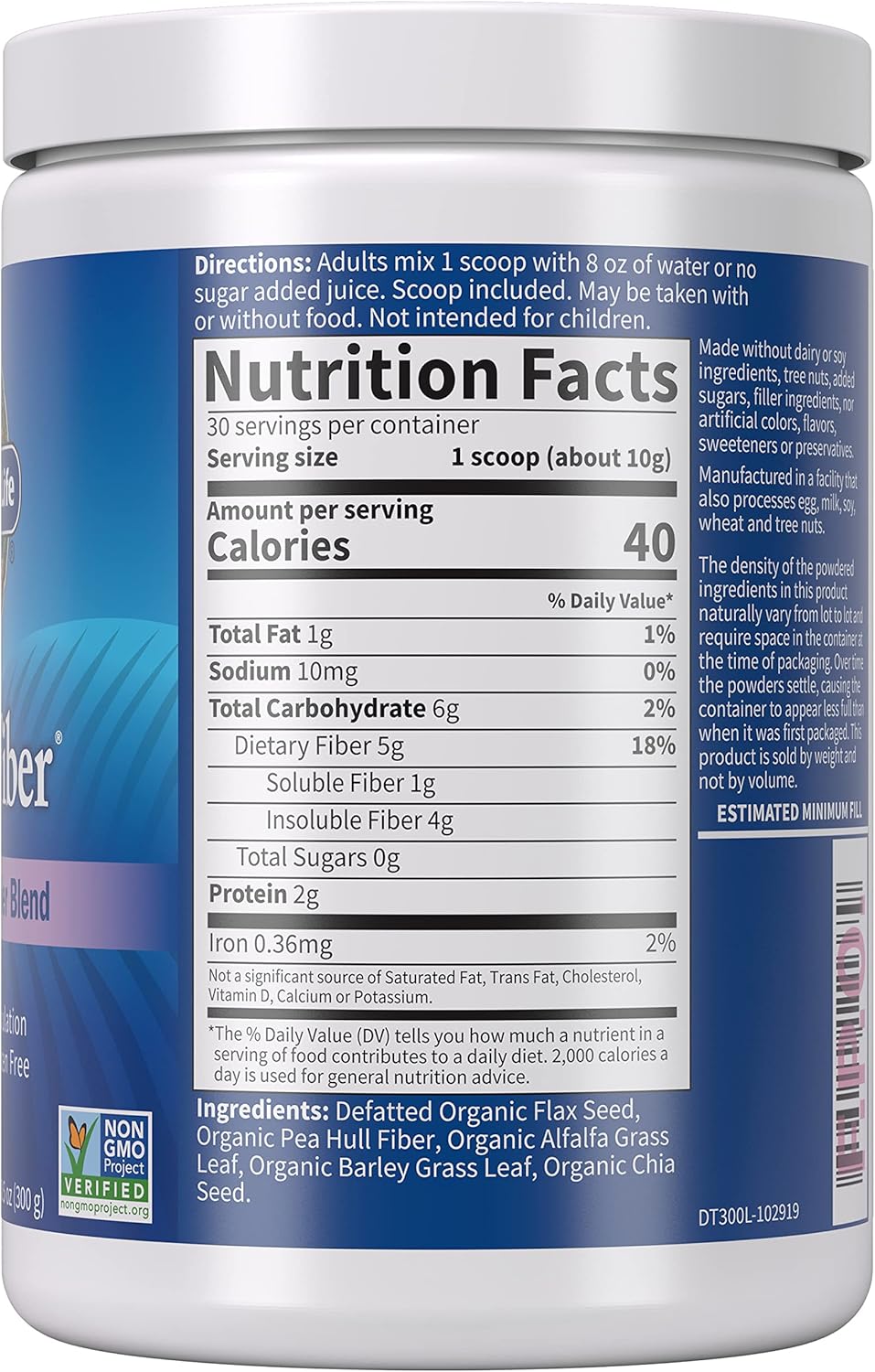 Garden of Life Organic Unflavored Fiber Powder Detox Blend with Chia, Alfalfa & Barley for Herbal Cleanse, Gut Health Support - Detoxifiber - Non-GMO, Gluten-Free, Psyllium Free, Vegan, 30 servings - Image 6