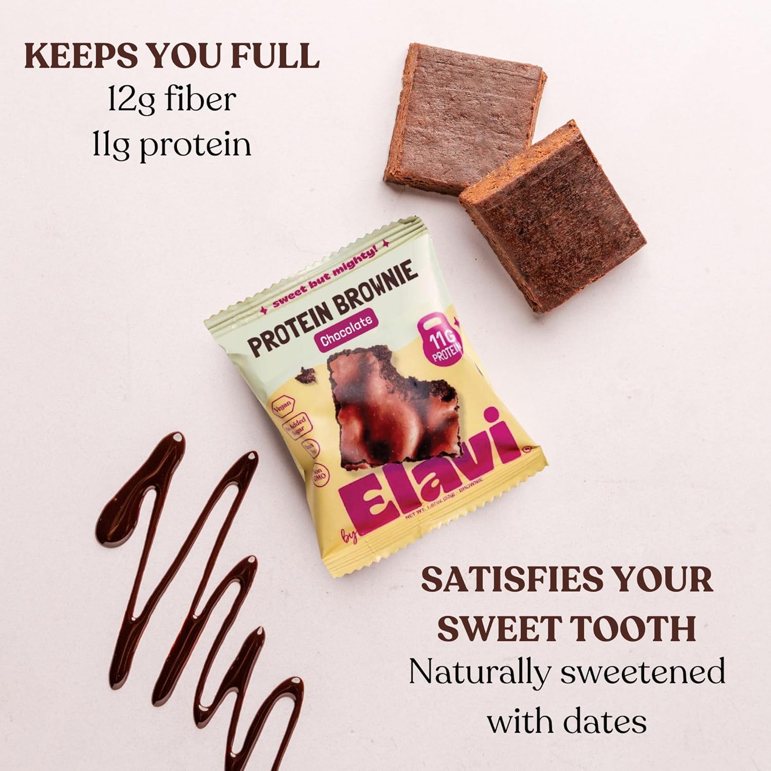 Elavi Protein Brownie, 11g Protein, Non-Dairy, Vegan & Gluten Free, Delicious Guilt-Free Snack | No Artificial Flavors, No Added Sugar, No Sugar Alcohols, High in Fiber (Chocolate Fudge) - Image 4