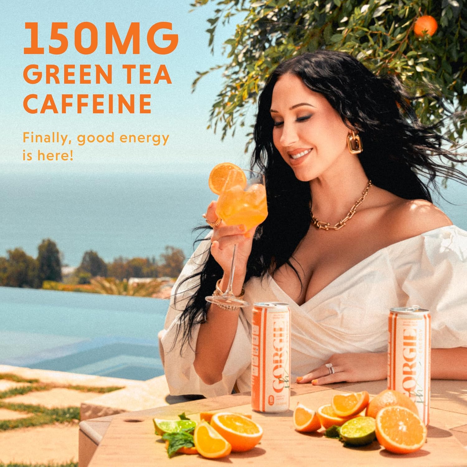 GORGIE Sugar Free Natural Energy Drinks, Jaclyn Hill Orange Twist (12 Pack) Healthy Sparkling Energy Drinks Natural Coffee Replacement with Green Tea Caffeine and Biotin, Vegan, Low Calorie - Image 3