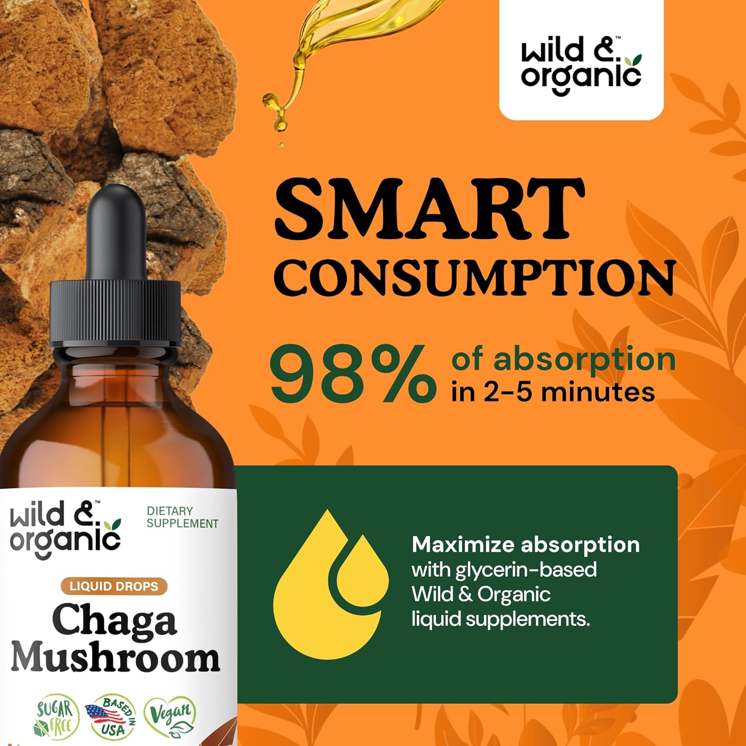 Wild & Organic Chaga Mushroom Drops - Immune Support with Chaga Extract - Liquid Mushroom Supplement for Immunity - Vegan, Sugar & Alcohol-Free Tincture - 4 fl oz - Image 4