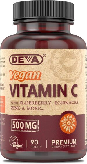 DEVA Vegan Vitamin C, 500 MG with E...