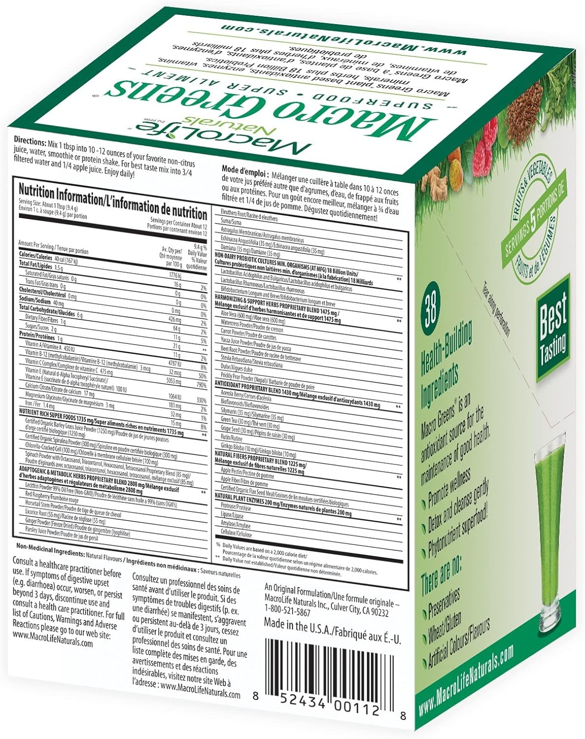Macro Greens Superfood Powder – 38 Superfoods with Probiotics, Digestive Enzymes & Adaptogens | Non GMO, Vegan, Gluten Free | 18B CFU | Packets (12 Servings) - Image 8