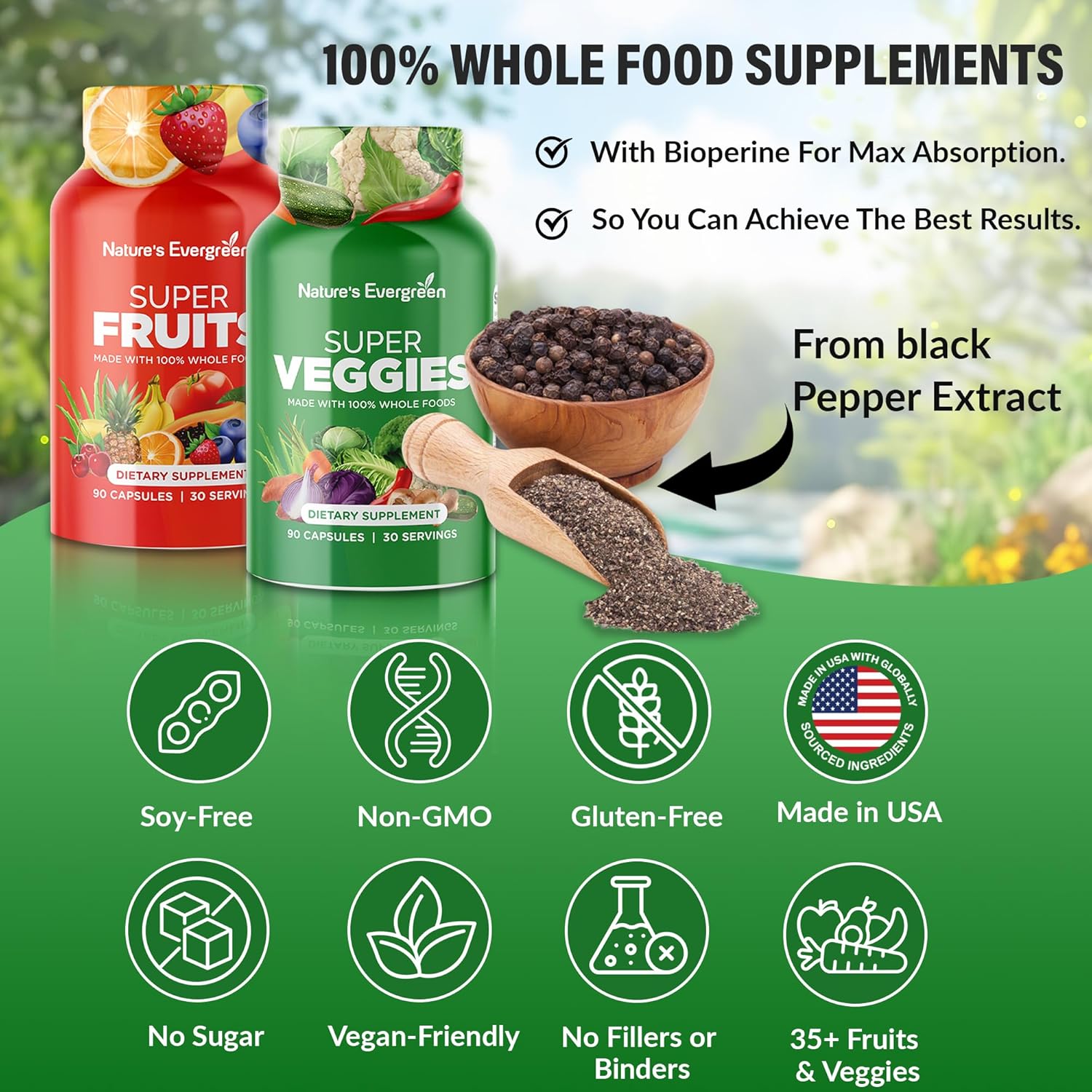 Fruits and Veggies Supplement - Nature Fruits and Vegetables Supplements - Vegan, Non GMO, Soy Free, Superfood Vitamins & Minerals Nutritional Balance - (Total 180 Capsules - Pack of 2) Made in USA - Image 5