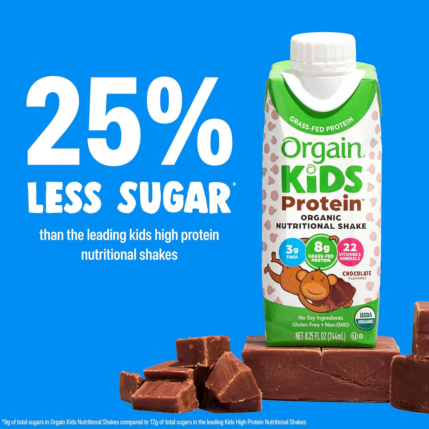 Orgain Organic Kids Nutritional Protein Shake, Chocolate, Healthy Kids Snacks, 8g Dairy Protein, 3g Fiber, 22 Vitamins & Minerals, No Soy Ingredients, Gluten Free, Non-GMO, 8.25 Fl Oz (Pack of 12) - Image 3