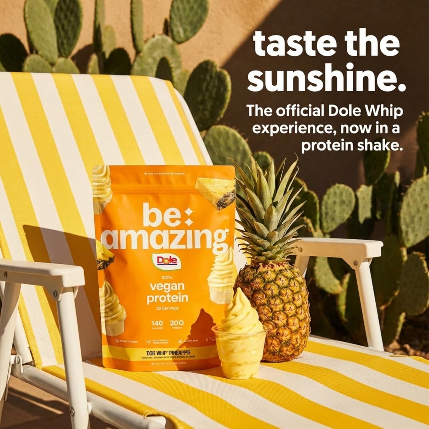 BE AMAZING Vegan Protein Powder, Dole Whip Pineapple, 20g Plant Based Protein with Prebiotic Fiber, Low Carb, Dairy and Gluten Free Shake Mix, No Added Sugar, 29.3 oz, 25 Servings - Image 2