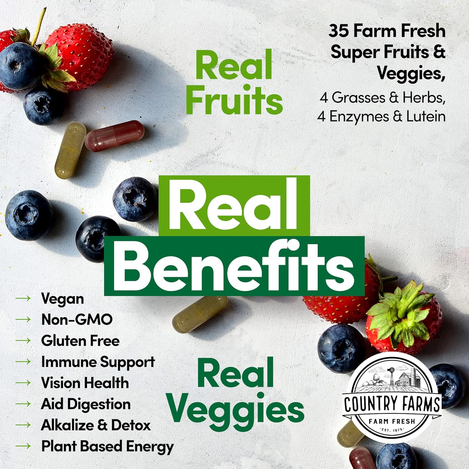 COUNTRY FARMS Super Fruits and Veggies Capsules, Whole Food Supplement, Powerful Antioxidant, Supports Energy, Immune Health, Boosts Digestive Health, 30 Super Foods, 30 Servings - Image 7