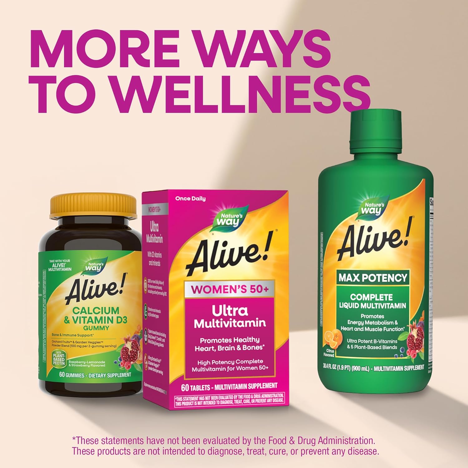 Nature’s Way Alive! Ultra Potency Multivitamin for Women 50 Plus, Complete High Potency Formula with Vitamin D3, C, E, Methylated B12, Supports, Heart, Brain, and Bone Health*, 60 Tablets - Image 8