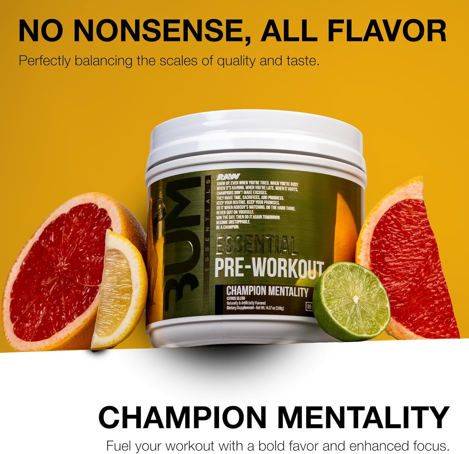 RAW Essential Pre-Workout Powder (Champion Mentality) - Chris Bumstead Sports Nutrition Supplement for Men & Women - Preworkout Energy Powder with Caffeine, L-Citrulline, L-Tyrosine & Beta Alanine - Image 3