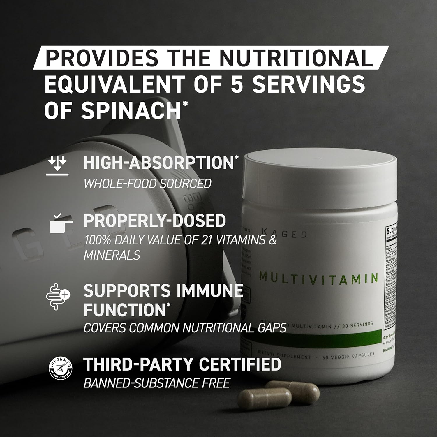 Kaged Multivitamin Capsules | Unflavored | Whole Foods Organic Fruits & Veggies | Plant Based Vegan Multivitamin | Vitamin C, D, E, B12 | Supplements for Men & Women | 30 Servings - Image 5