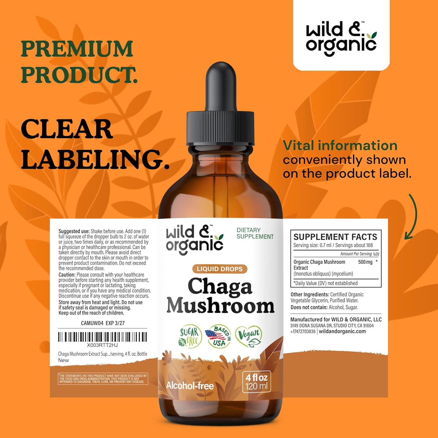 Wild & Organic Chaga Mushroom Drops - Immune Support with Chaga Extract - Liquid Mushroom Supplement for Immunity - Vegan, Sugar & Alcohol-Free Tincture - 4 fl oz - Image 9