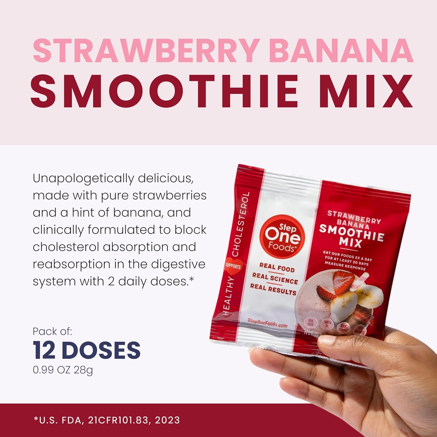 Step One Foods Strawberry Banana Smoothie Mix, Heart Healthy Snack Plant Sterols, Omega 3's and Dietary Fiber Gluten Free Vegan Non-GMO, Individual Packs (12 Pack) - Image 4