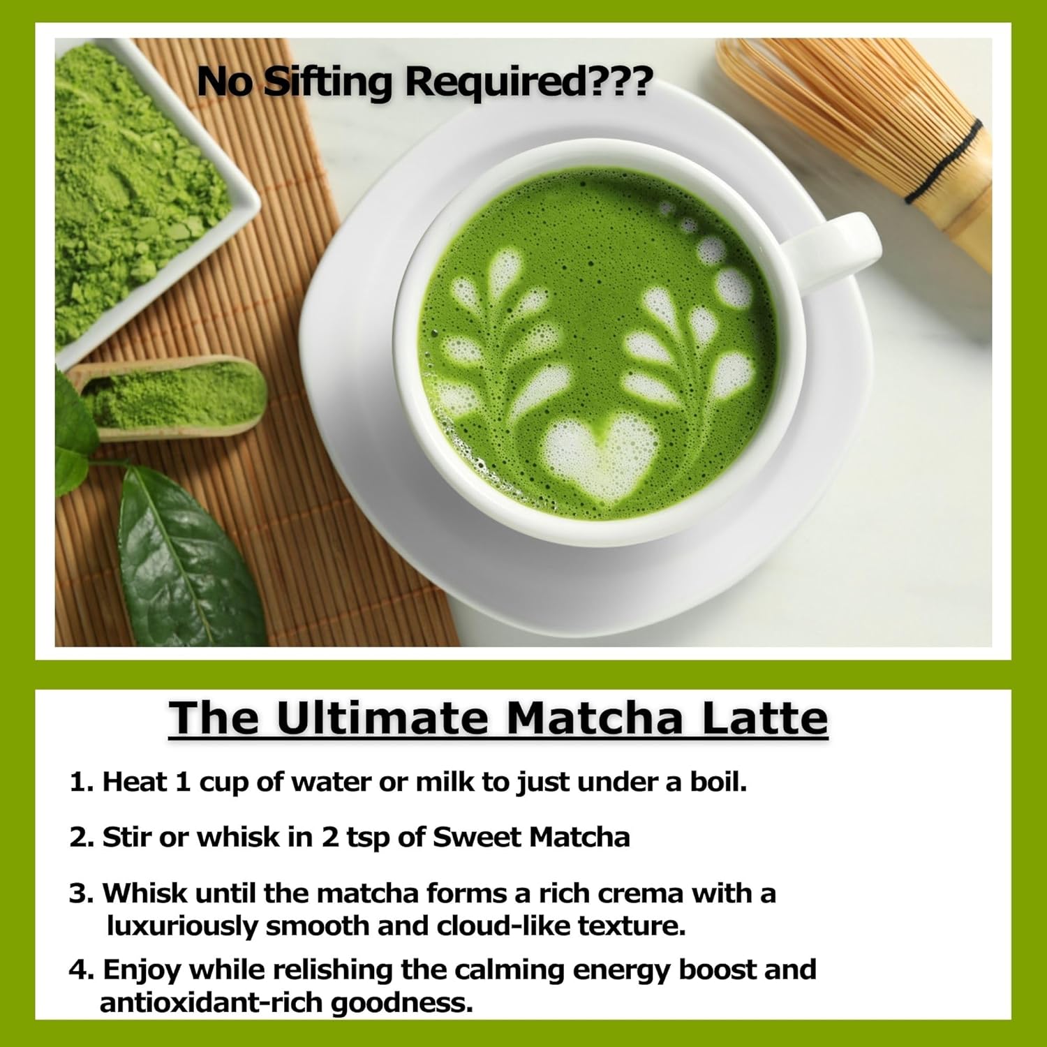 Organic Sweet Matcha Green Tea Powder - Cafe Style Blend by Cherie Sweet Heart - 16oz, Vegan & Gluten-Free, Rich in Antioxidants, Perfect for Lattes, Smoothies & Baking - Image 5