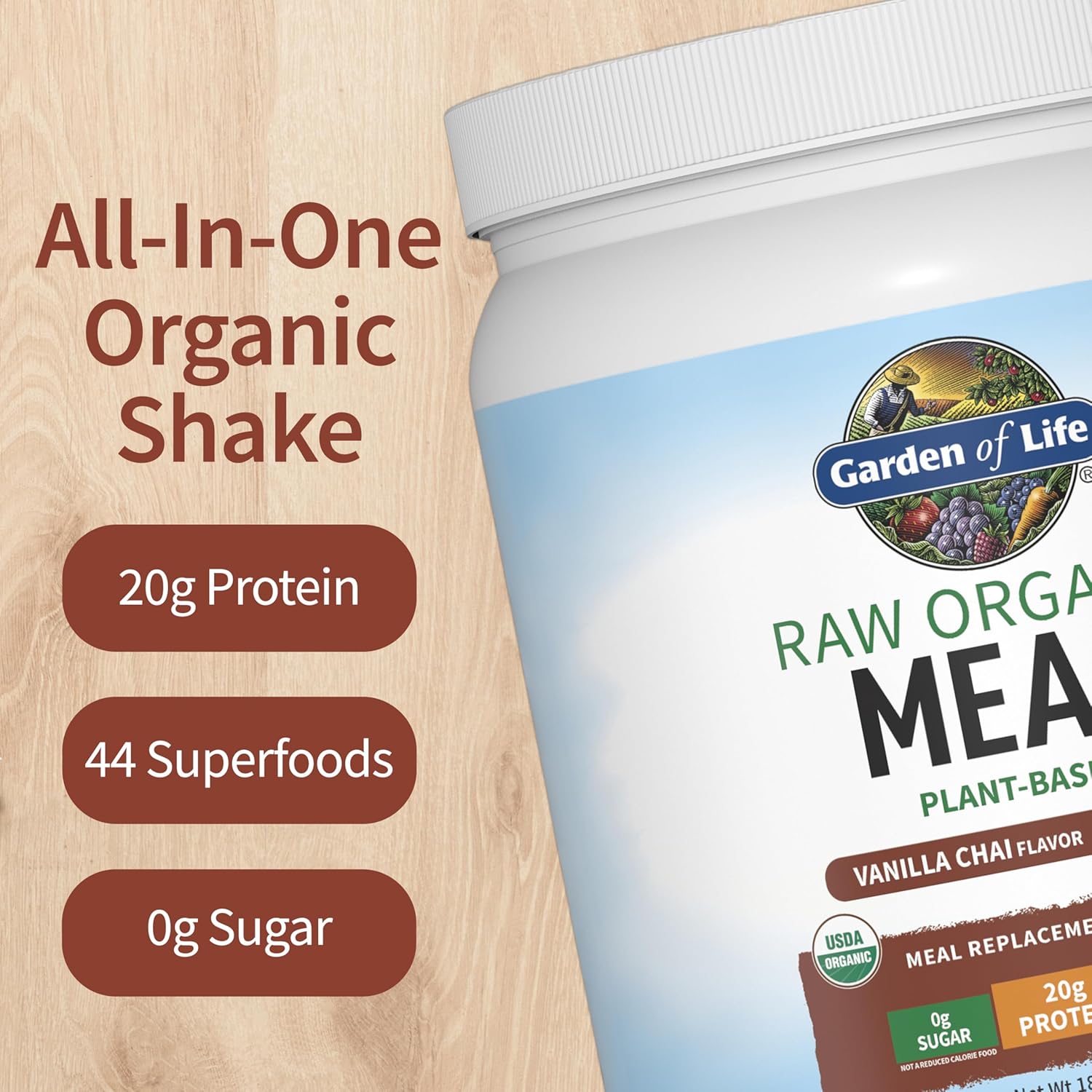 Garden of Life Meal Replacement Shakes, Vegan Protein Powder, Raw Organic Meal, Vanilla Chai Powder with Plant Based Pea Protein, Sprouts, Greens, Probiotics, Dairy Free 14 Servings - Image 3