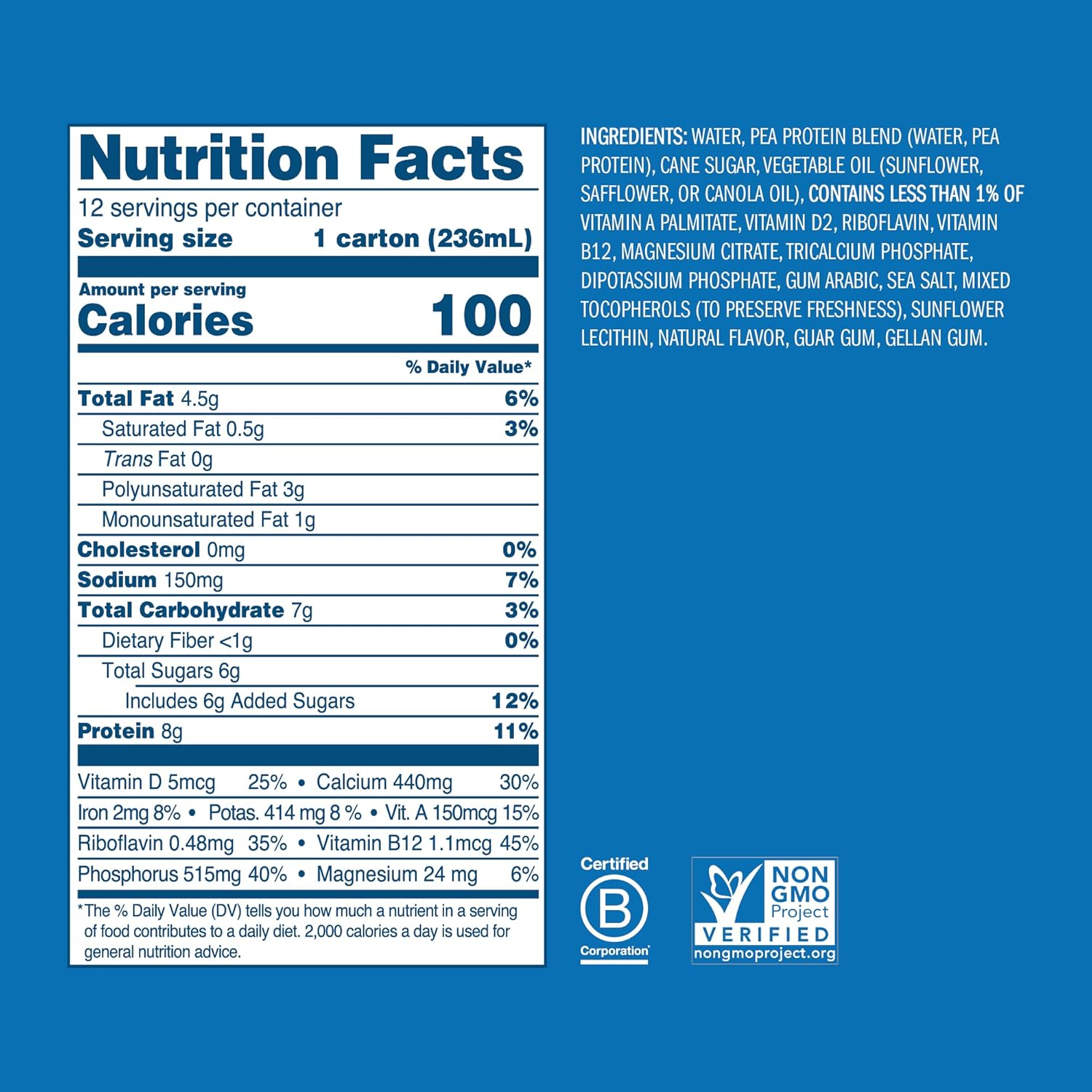 Ripple Original Plant Based Milk | 8g of Quality Sourced Pea Protein, Calcium Rich | Shelf Stable | Vegan & Non GMO Certified | Dairy, Soy, Nut, Gluten, & Lactose Free | 8 Fl Oz Cartons (Pack of 12) - Image 2