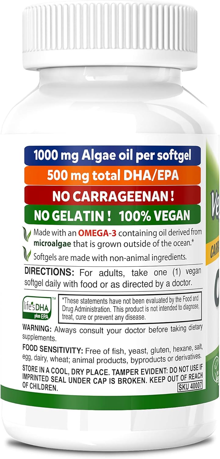 DEVA Vegan Omega-3 DHA-EPA 500MG – No Carrageenan, Non-Fish Oil Derived from Algae, Non-GMO, 60 Gelatin-Free Softgels - Image 3