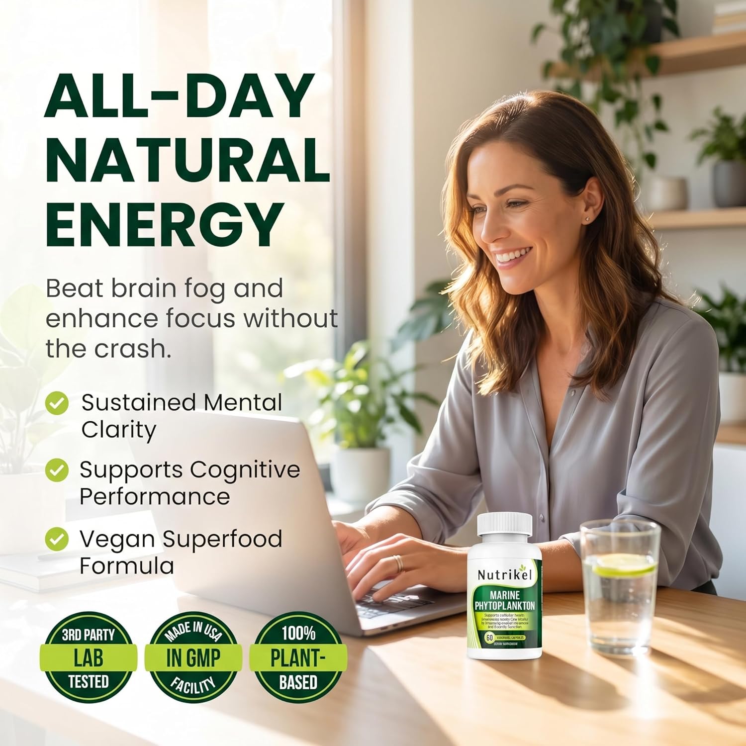 Marine Phytoplankton Omega 3 Supplement – Plant-Based Algae Capsules for Energy, Focus & Cellular Support – Vegan Superfood for Brain, Heart & Skin Health – 1,000mg – 60 Vegan Capsules - Image 5