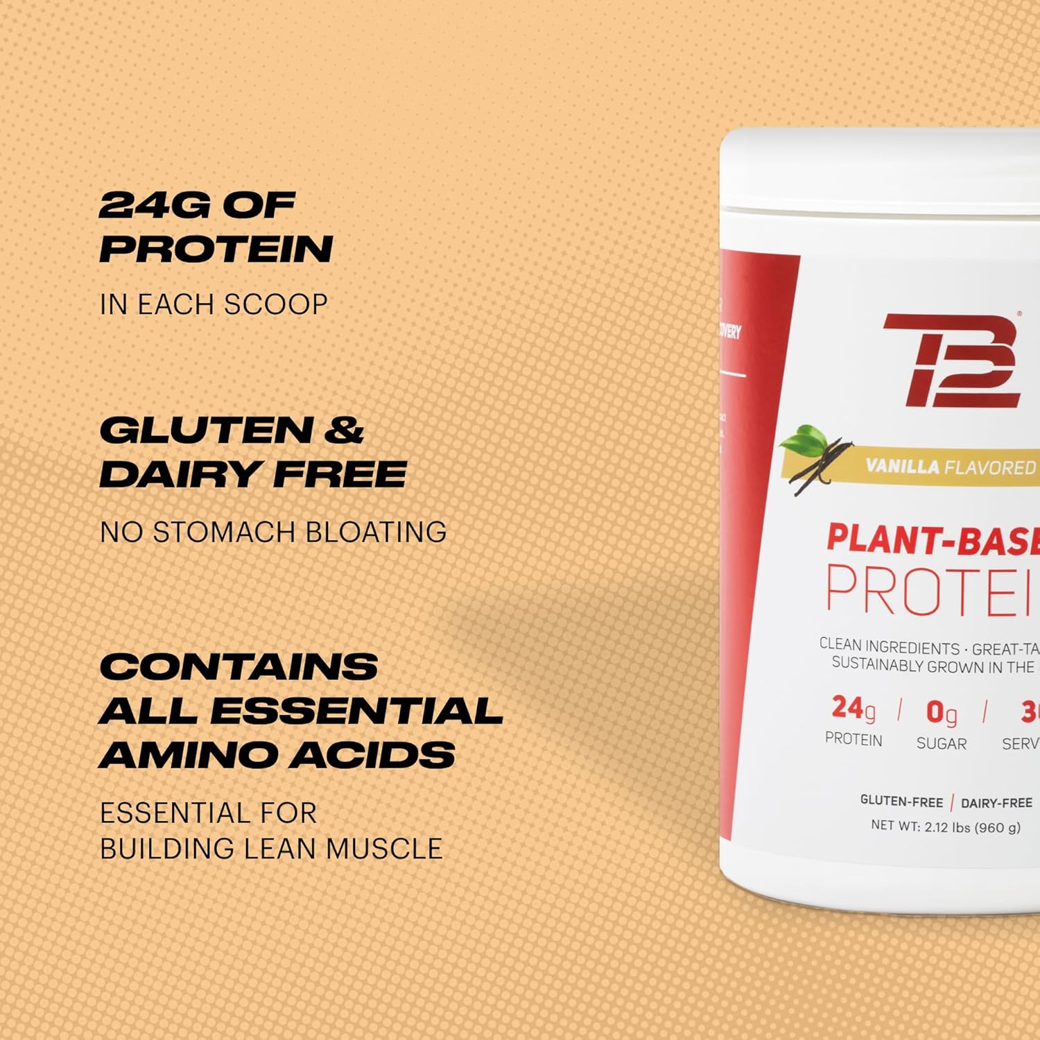 TB12 Plant Based Protein Powder by Tom Brady, 24g of Vegan Pea Protein, Low Sugar, Low Carb, Non-GMO, Keto Friendly, Paleo, Sugar Free, Vanilla Flavor (30 Servings/2.12lbs) - Image 5