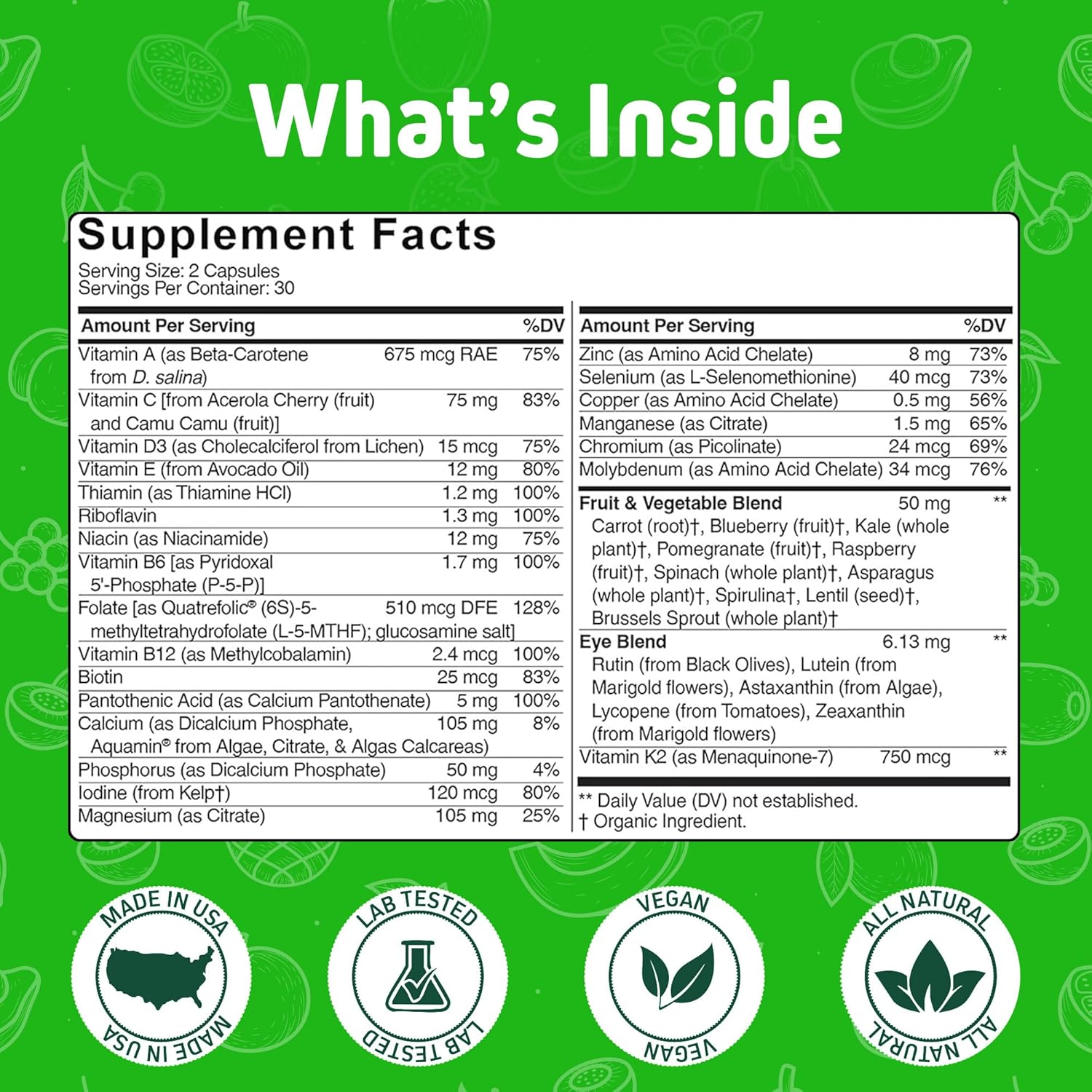 Herbtonics Whole Food Teen Vitamins for Energy, Focus & Immune Support - Multivitamin for Teenage Boys & Girls (12-18) with Real Superfoods - Vegan, Plant Based, Non-GMO - 60 Easy Swallow Capsules - Image 5