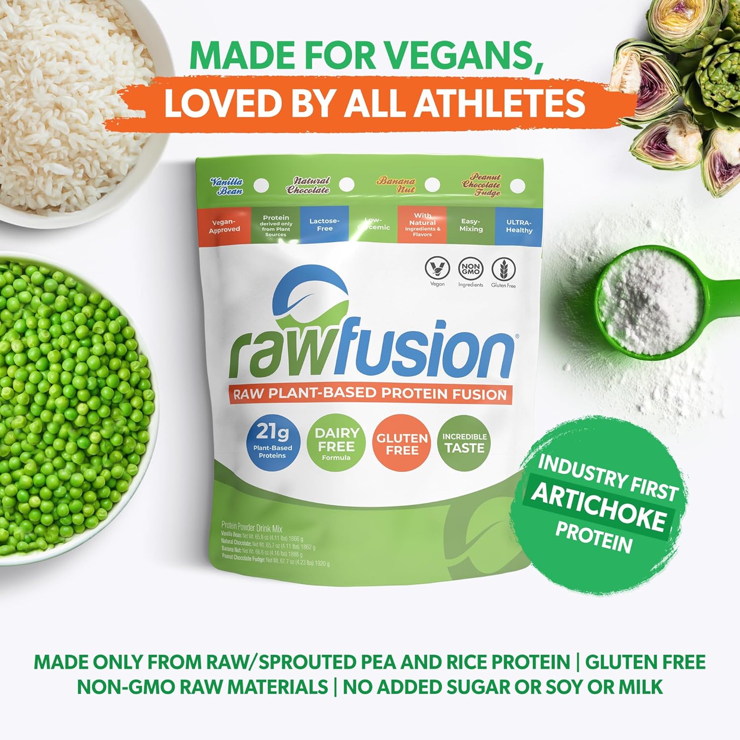 Rawfusion 4lbs- Raw Plant Based Protein Powder, Natural Chocolate - 21g of Protein, Vegan, Low Net Carbs, Gluten Free, Lactose Free, Soy Free, Non-GMO. - Image 5