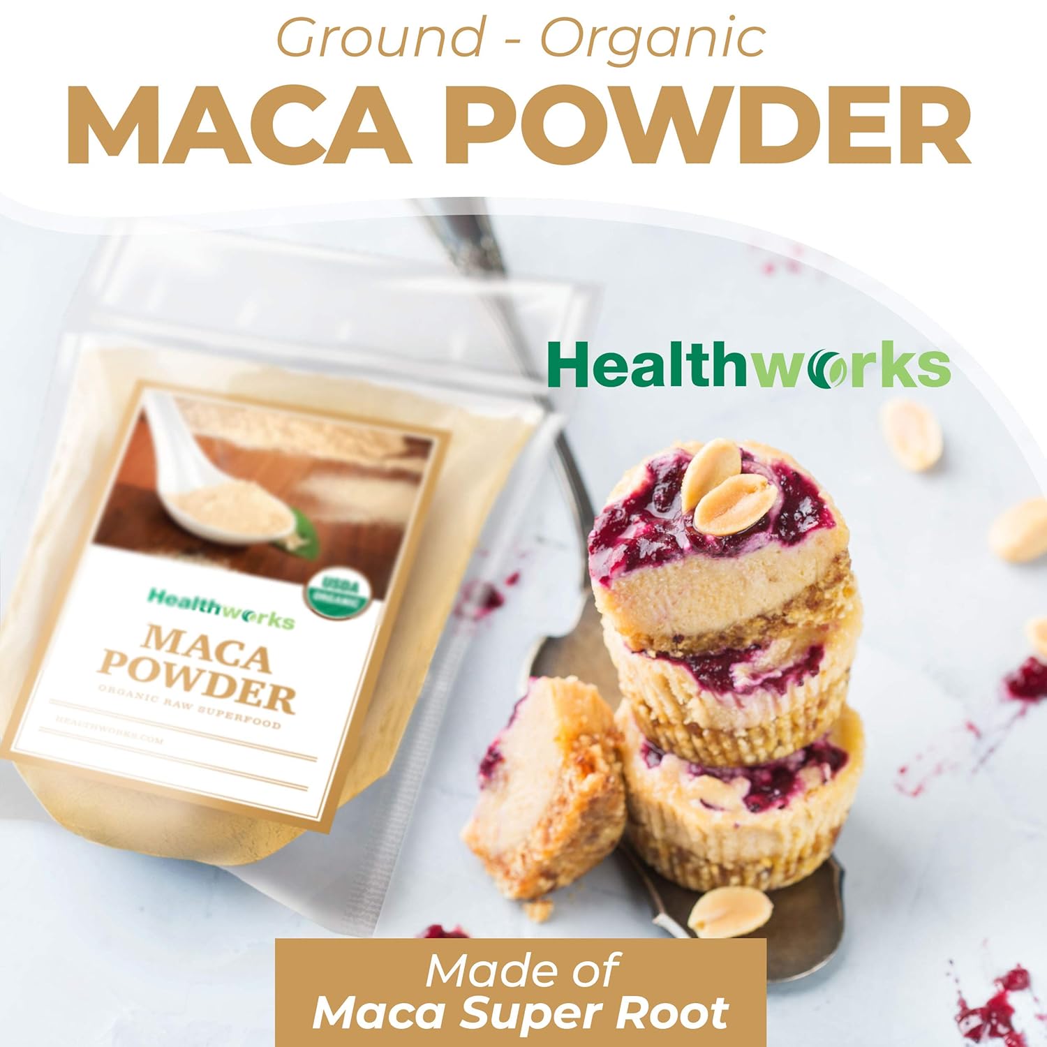 Healthworks Superfoods Organic Maca Powder Raw - 32 Oz / 2 Lbs - Certified Organic Flour Use - Keto, Vegan & Non-GMO - Premium Peruvian Origin - Breakfast, Smoothies, Baking & Coffee - Antioxidant - Image 3