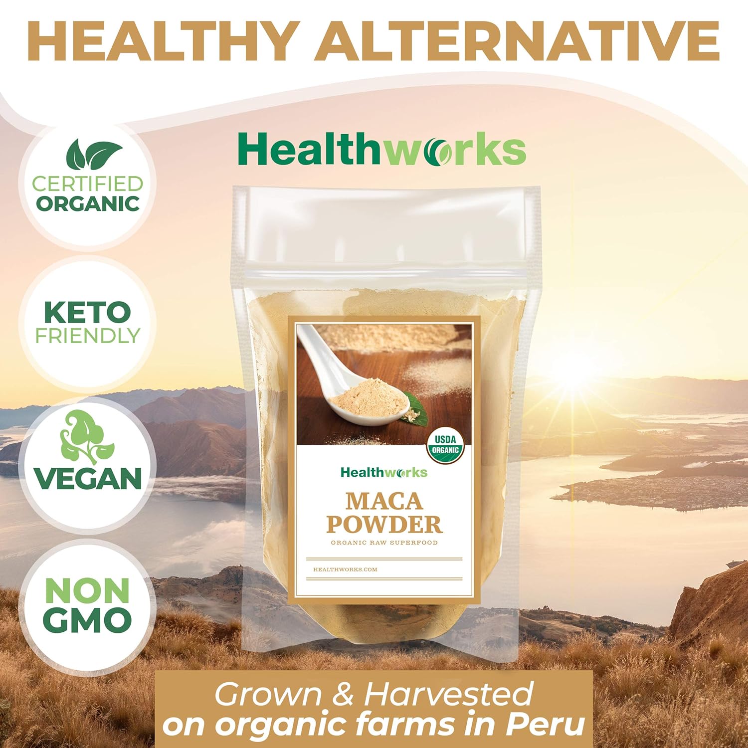 Healthworks Superfoods Organic Maca Powder Raw - 32 Oz / 2 Lbs - Certified Organic Flour Use - Keto, Vegan & Non-GMO - Premium Peruvian Origin - Breakfast, Smoothies, Baking & Coffee - Antioxidant - Image 6