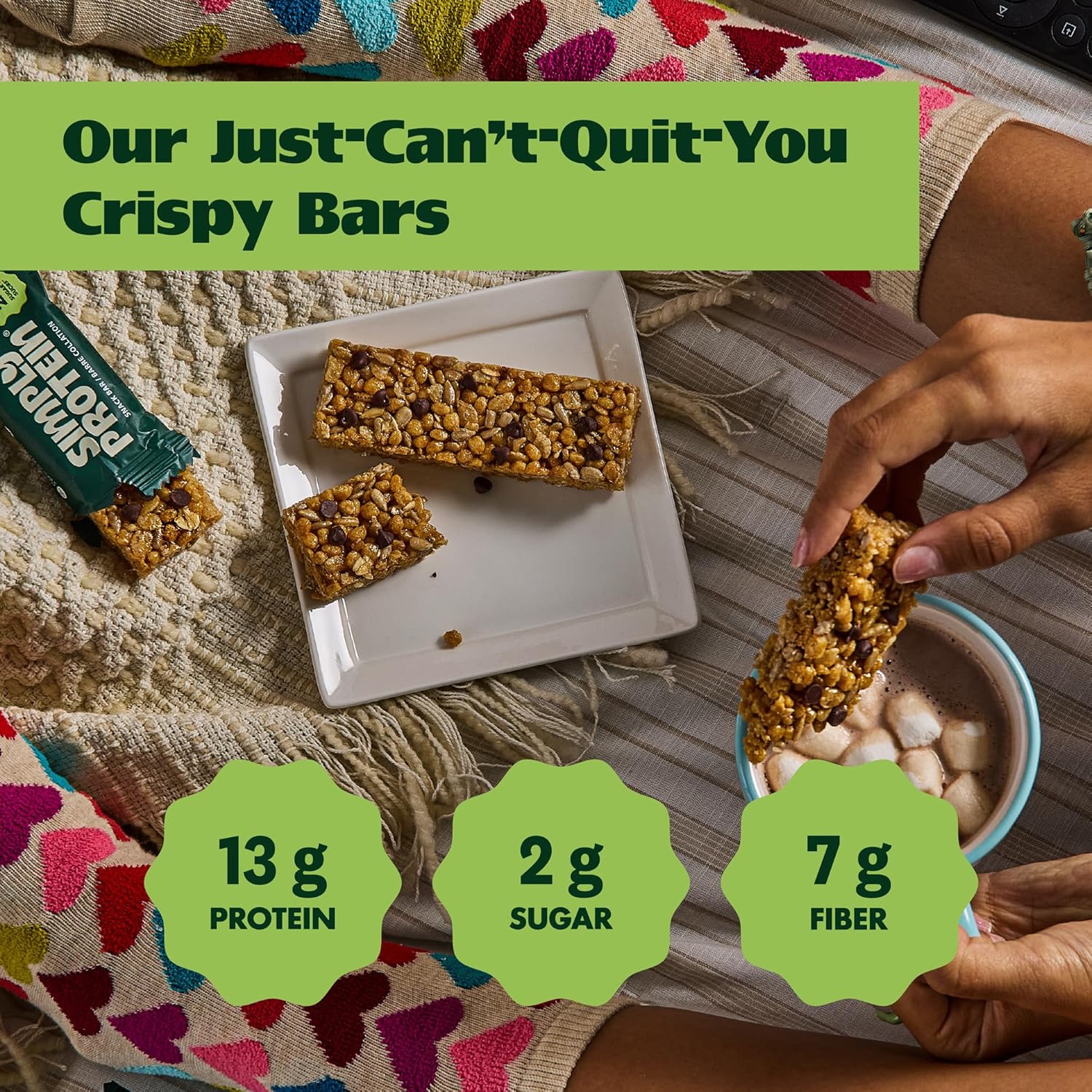 Simply Protein - Peanut Butter Chocolate Crispy Bars - Plant Based Protein Bars - Low Carb, Low Sugar, High Fiber - 13g Protein, 2g Sugar, 7g Fiber - Vegan, Gluten Free, Non GMO, Kosher - 8 Bars - Image 3