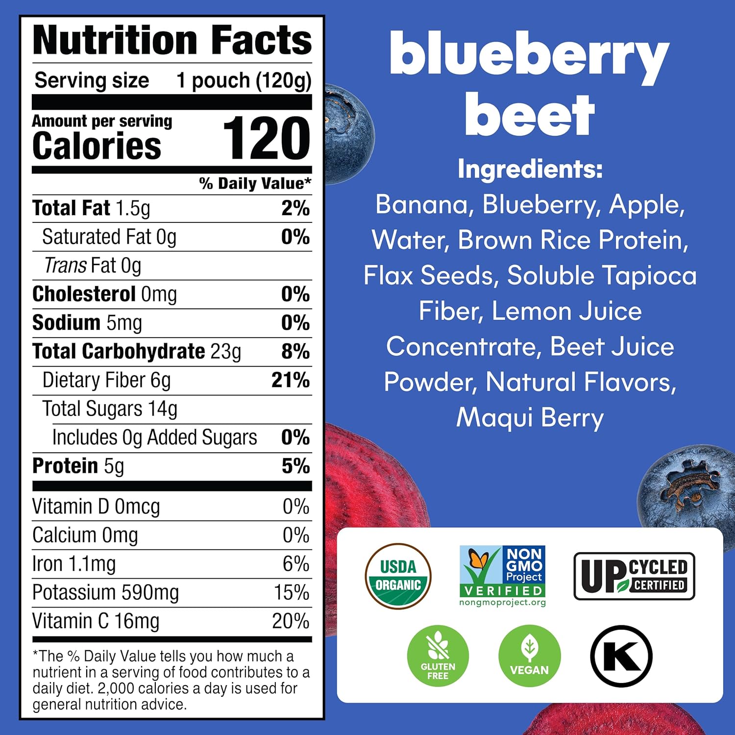 Noka Superfood Smoothie Pouches (Blueberry Beet) 4 Pack, with Plant Protein, Prebiotic Fiber & Flax Seed, Organic, Gluten Free, Vegan, Healthy Fruit Squeeze Snack Pack, 4.22oz Each - Image 2