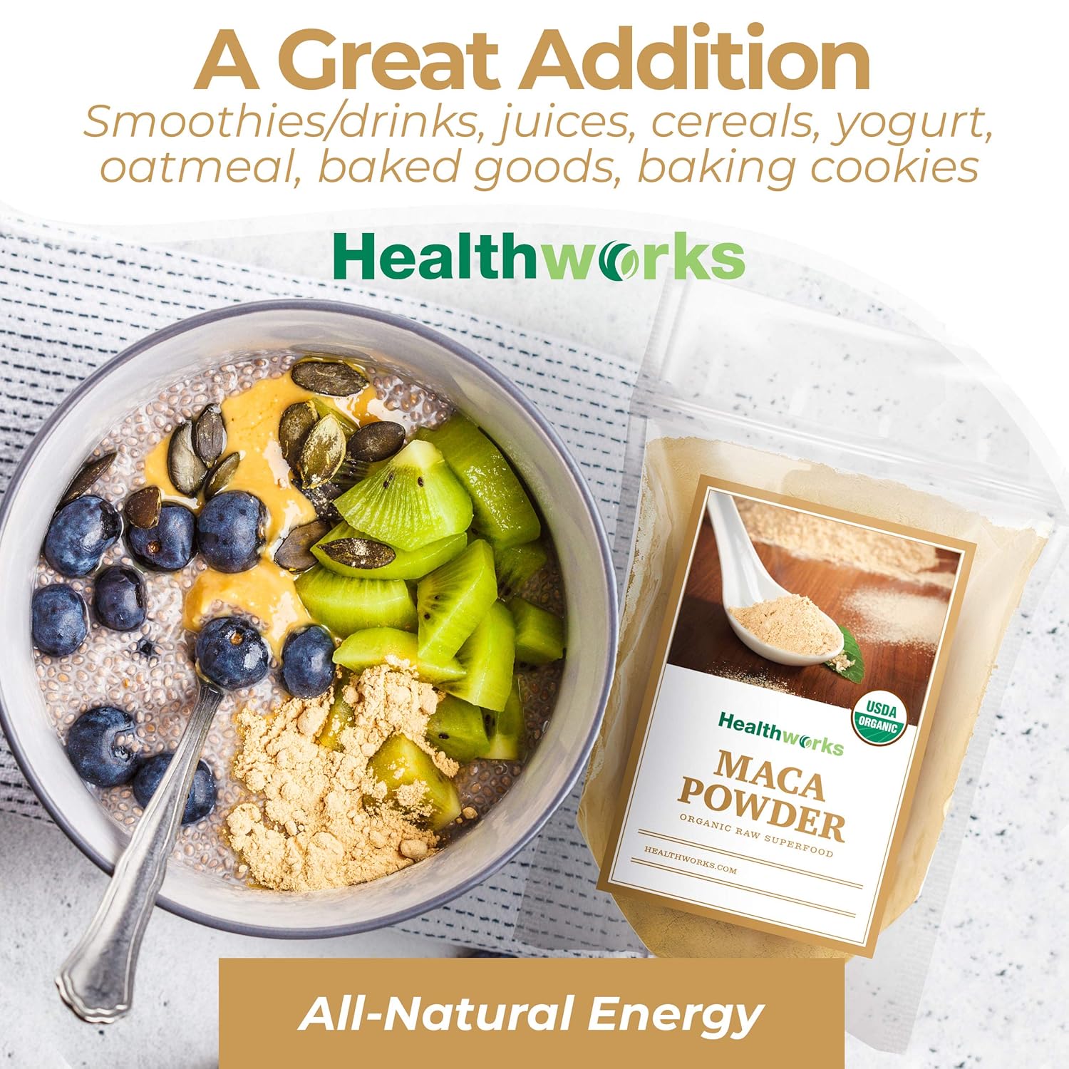 Healthworks Superfoods Organic Maca Powder Raw - 32 Oz / 2 Lbs - Certified Organic Flour Use - Keto, Vegan & Non-GMO - Premium Peruvian Origin - Breakfast, Smoothies, Baking & Coffee - Antioxidant - Image 4