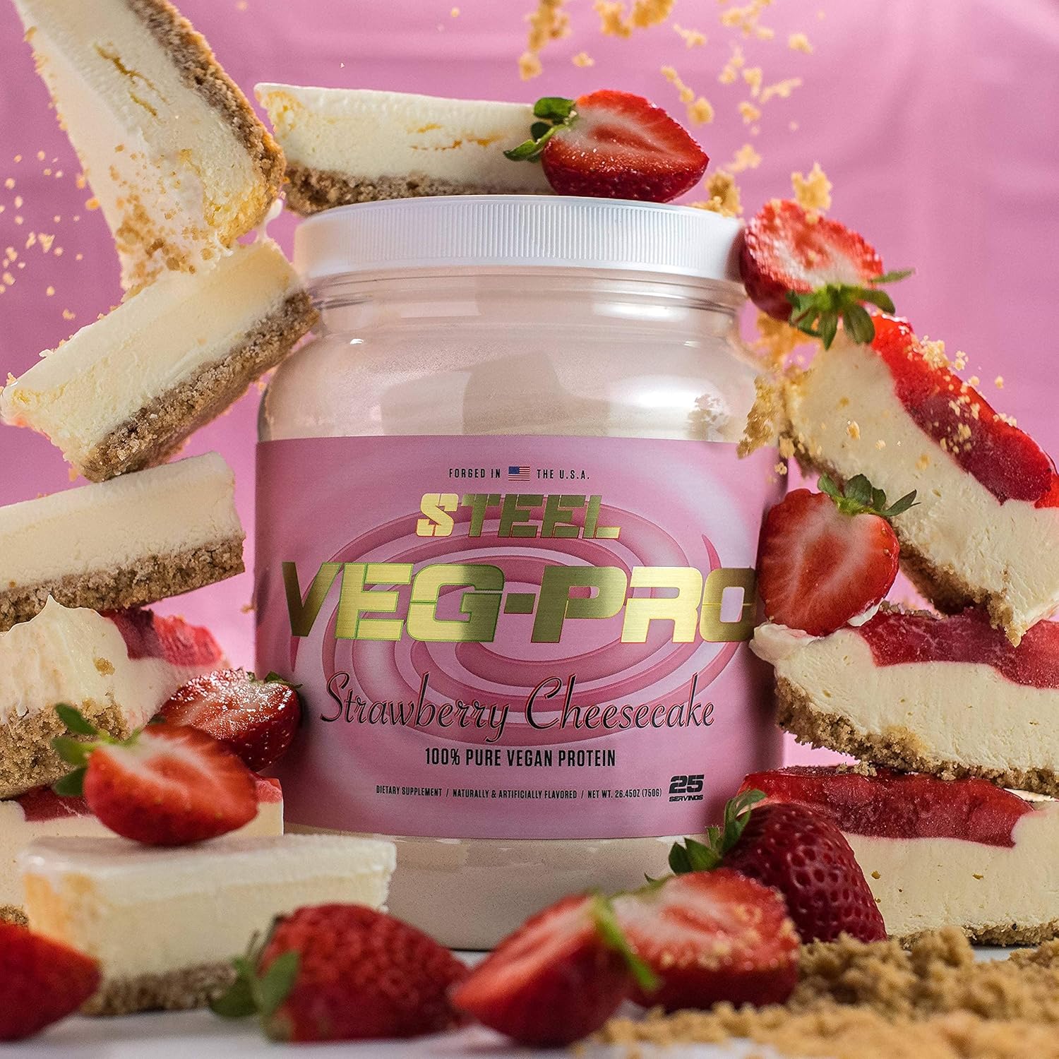 Steel Supplements Veg-PRO | Vegan Protein Powder, Strawberry Cheesecake | 25 Servings (1.65lbs) | Organic Protein Powder with BCAA Amino Acid | Gluten Free | Non Dairy | Low Carb Formula - Image 4