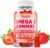 Vegan Omega-3 Gummies 1000mg, Omega 3 Fish Oil Alternative for Adults, Plant Based DHA 460mg & EPA 230mg w/Vitamin A, C, E – Supports Immune Function, Sugar Free, Strawberry Flavor, 60 Count